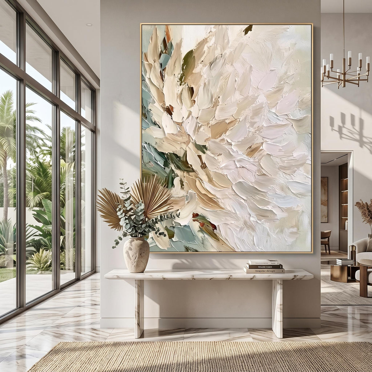 White Petals Catch Light – White Floral Painting | Textured Vertical Wall Art