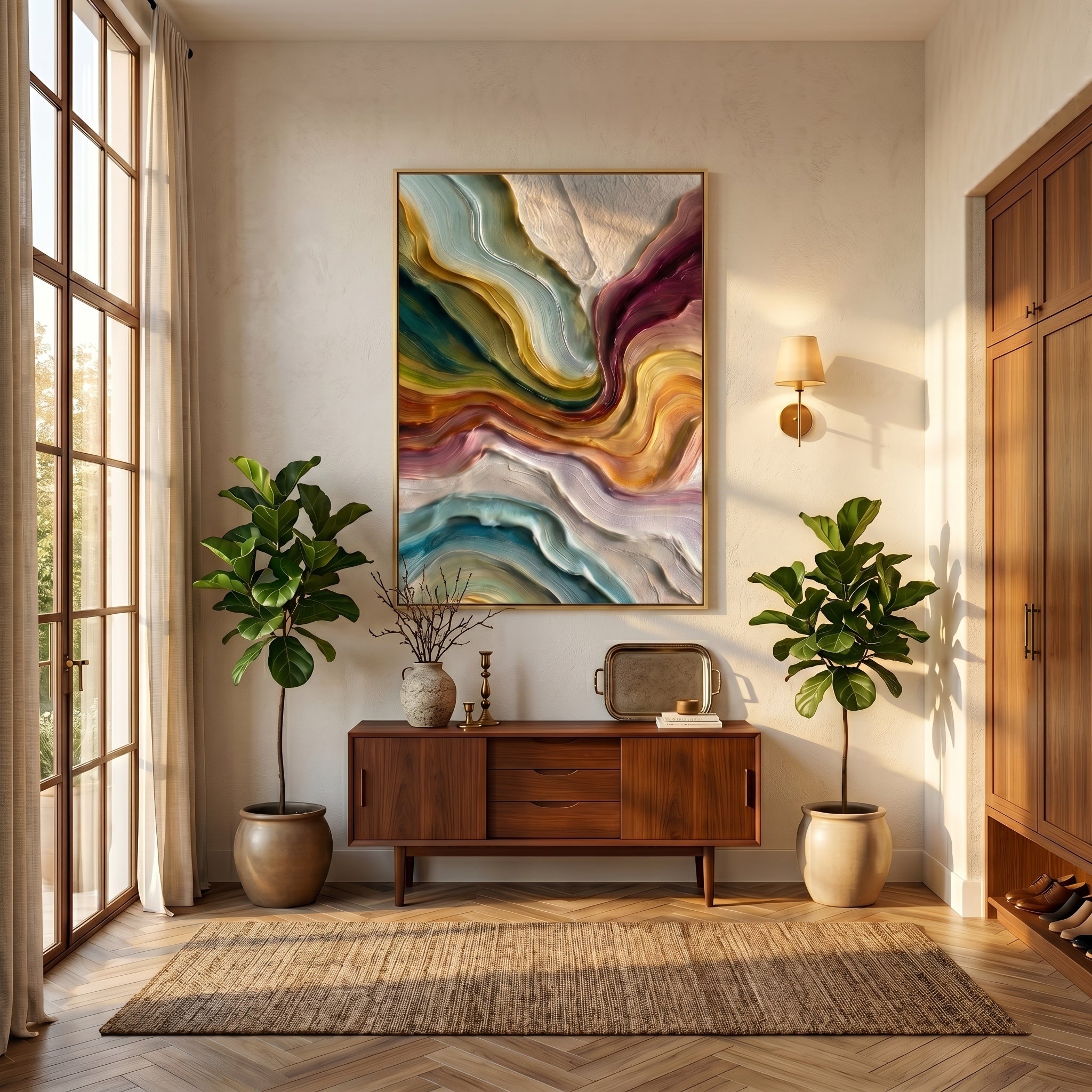Flowing Canyons – Modern Heavy Texture Abstract Painting | Contemporary Minimalist Living Room Art