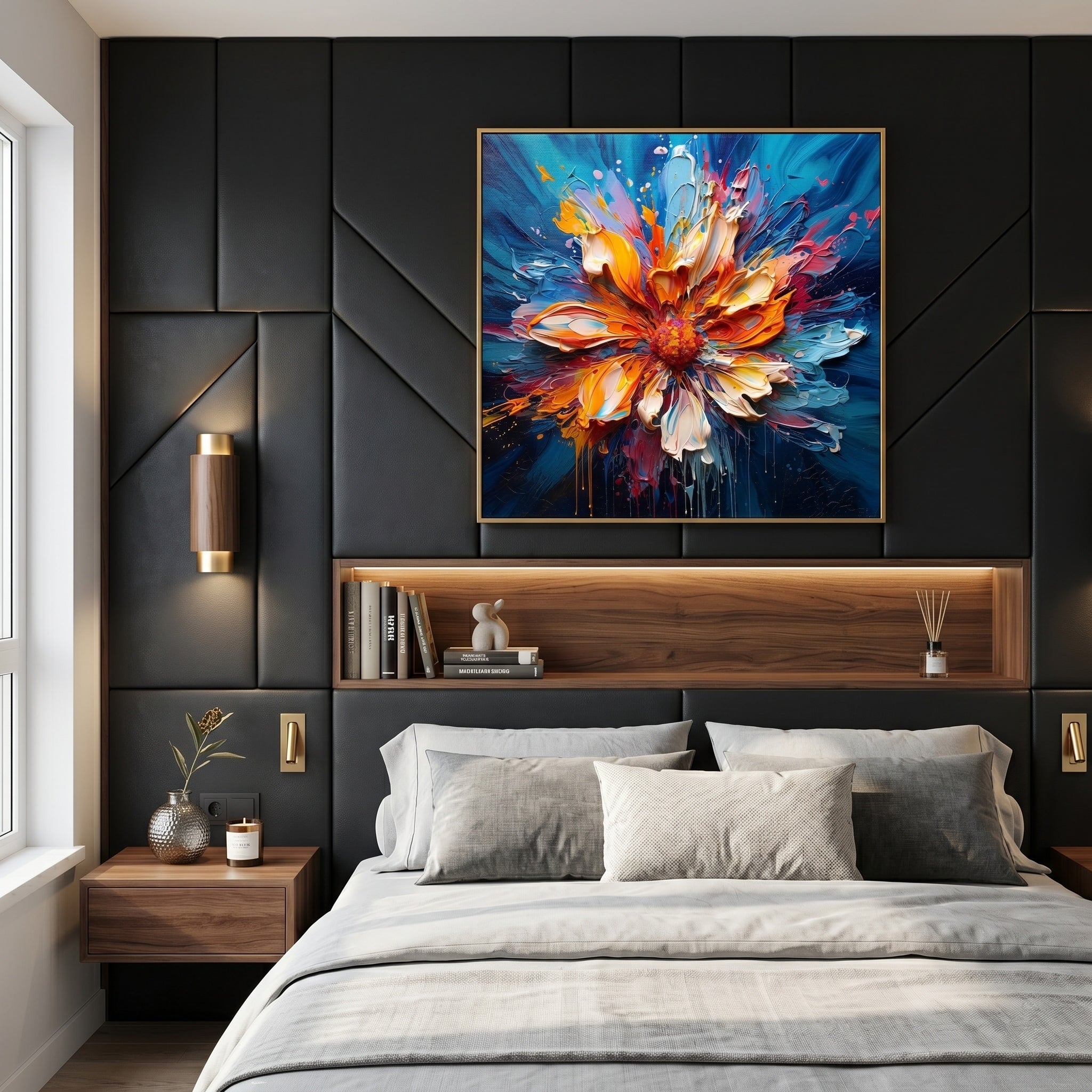 Vibrant Eruption – Modern Heavy Impasto Abstract Floral Oil Painting | Creative 3D Textured Hallway Art