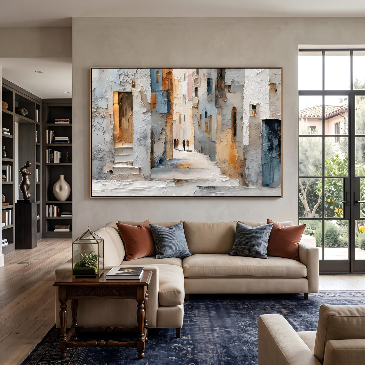 Sunlit Passage Through Town – European Street Painting | Impressionist Horizontal Wall Art
