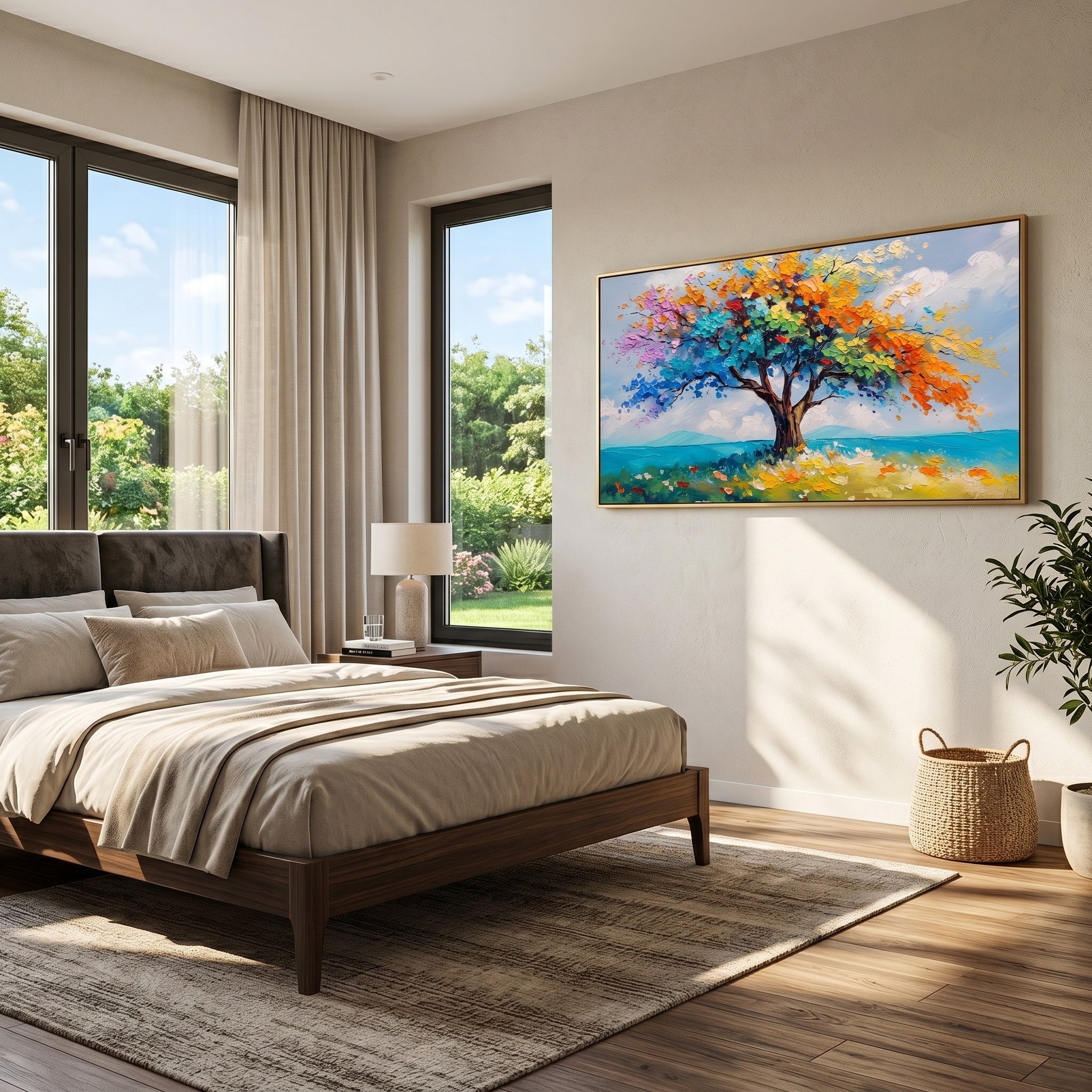 Colors of Life – Modern Impasto Colorful Tree of Life Landscape | Vibrant Living Room Wall Art