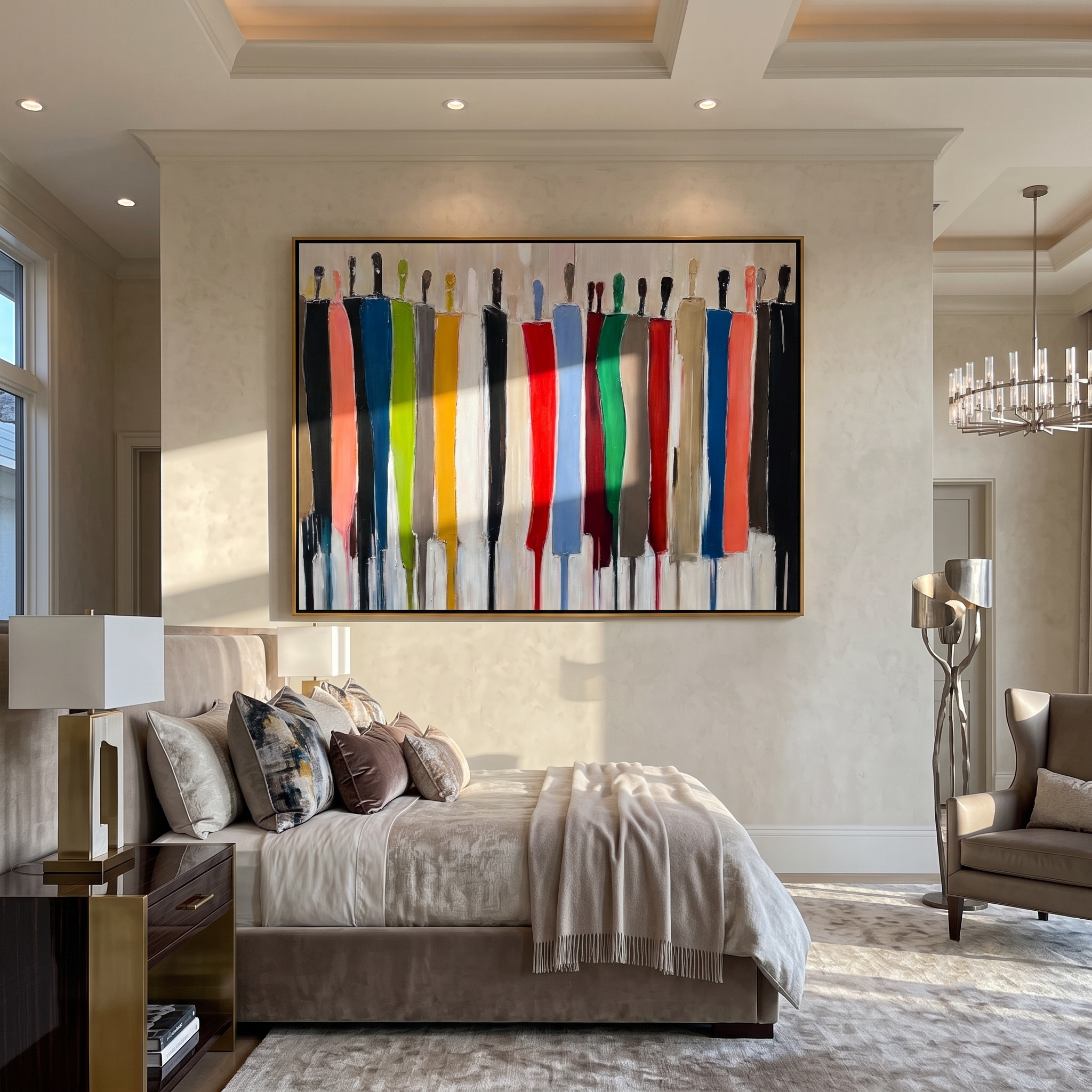 Collective Spirit – Hand-Painted Multicolored Abstract Crowd Portrait Painting | Bold Expressionist Living Room & Dining Room Art