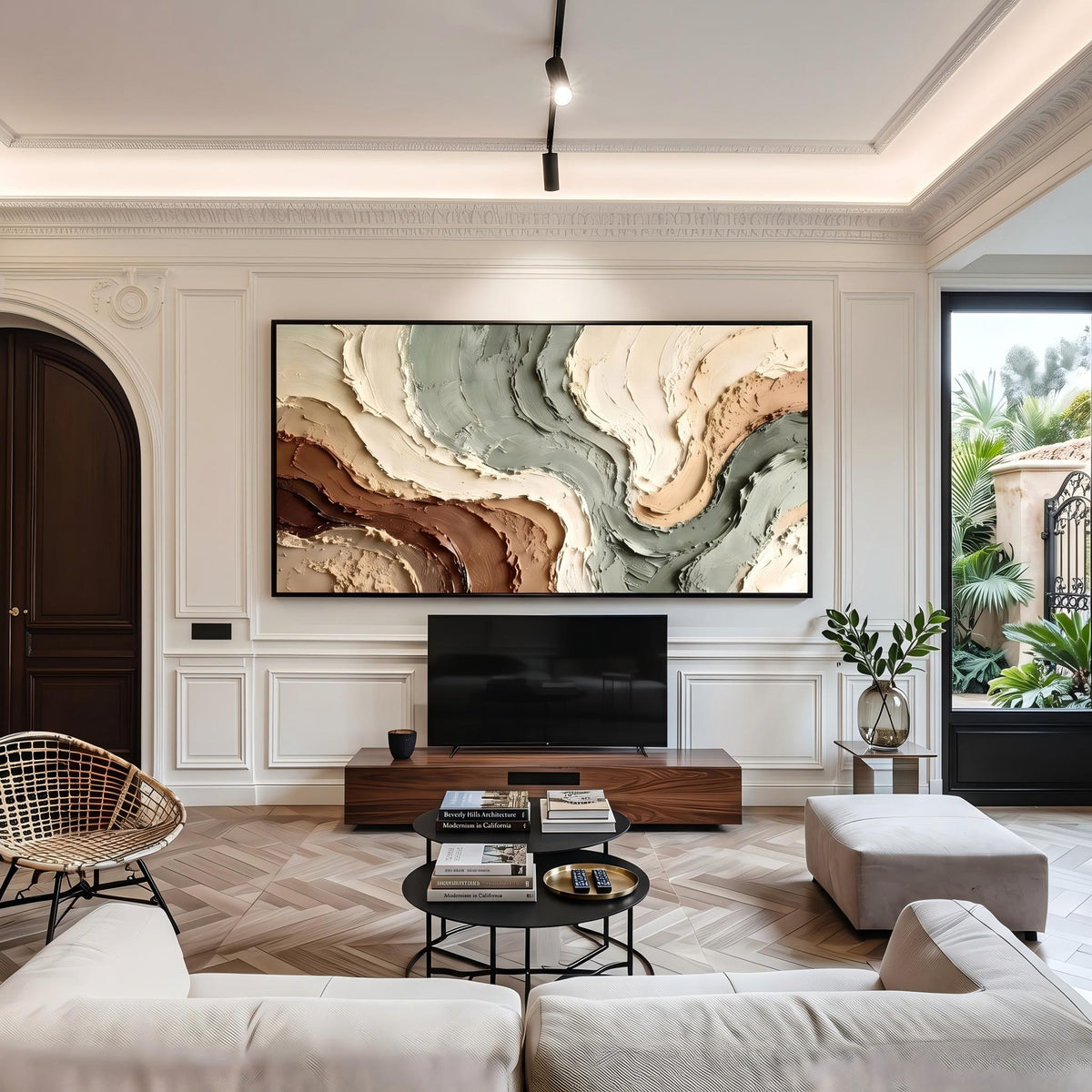 Earth Currents Unfold – Green Brown Layered Abstract Painting | Wabi-Sabi Horizontal Wall Art