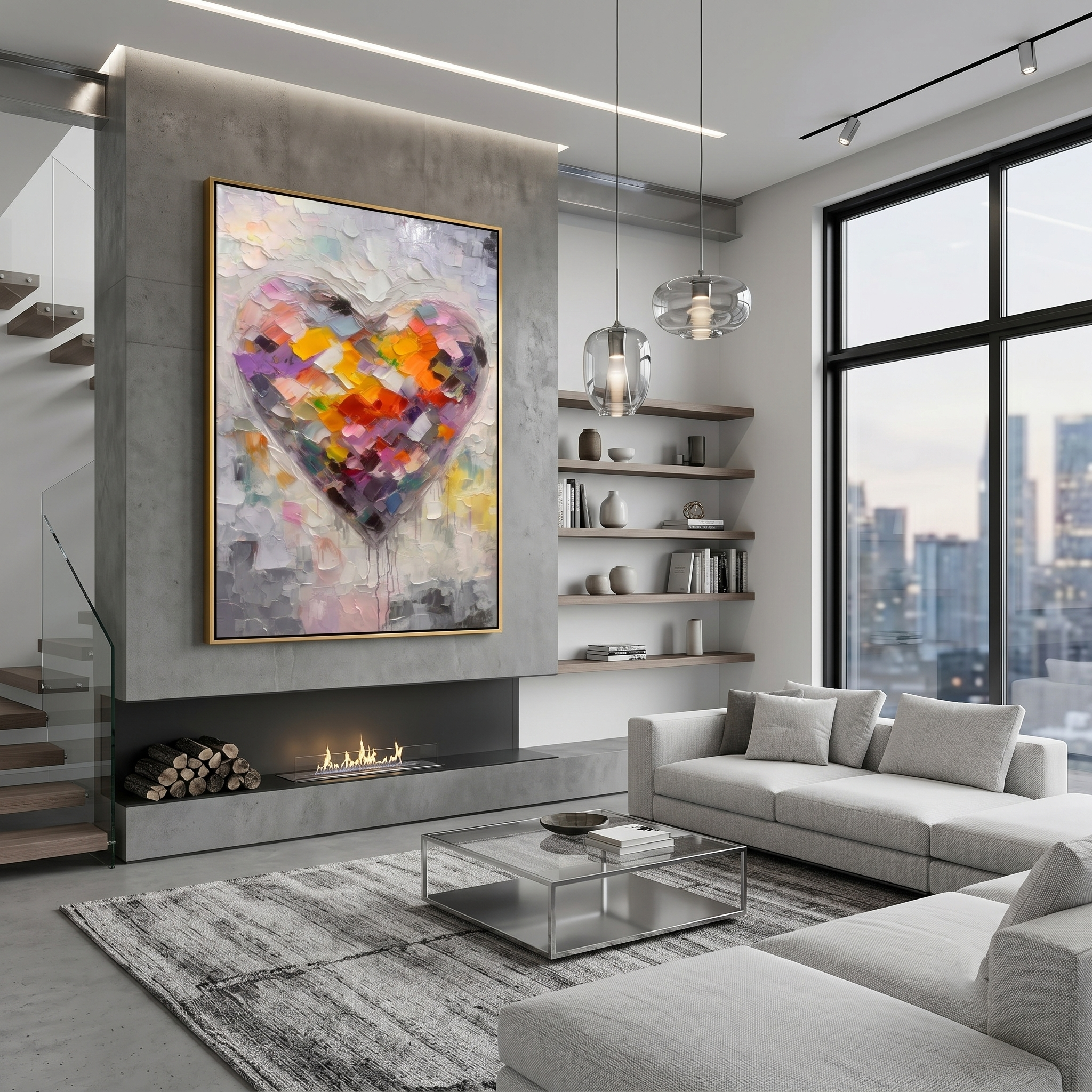Vibrant Heartbeat – Modern Heavy Impasto Heart Painting | Contemporary Colorful Living Room Art