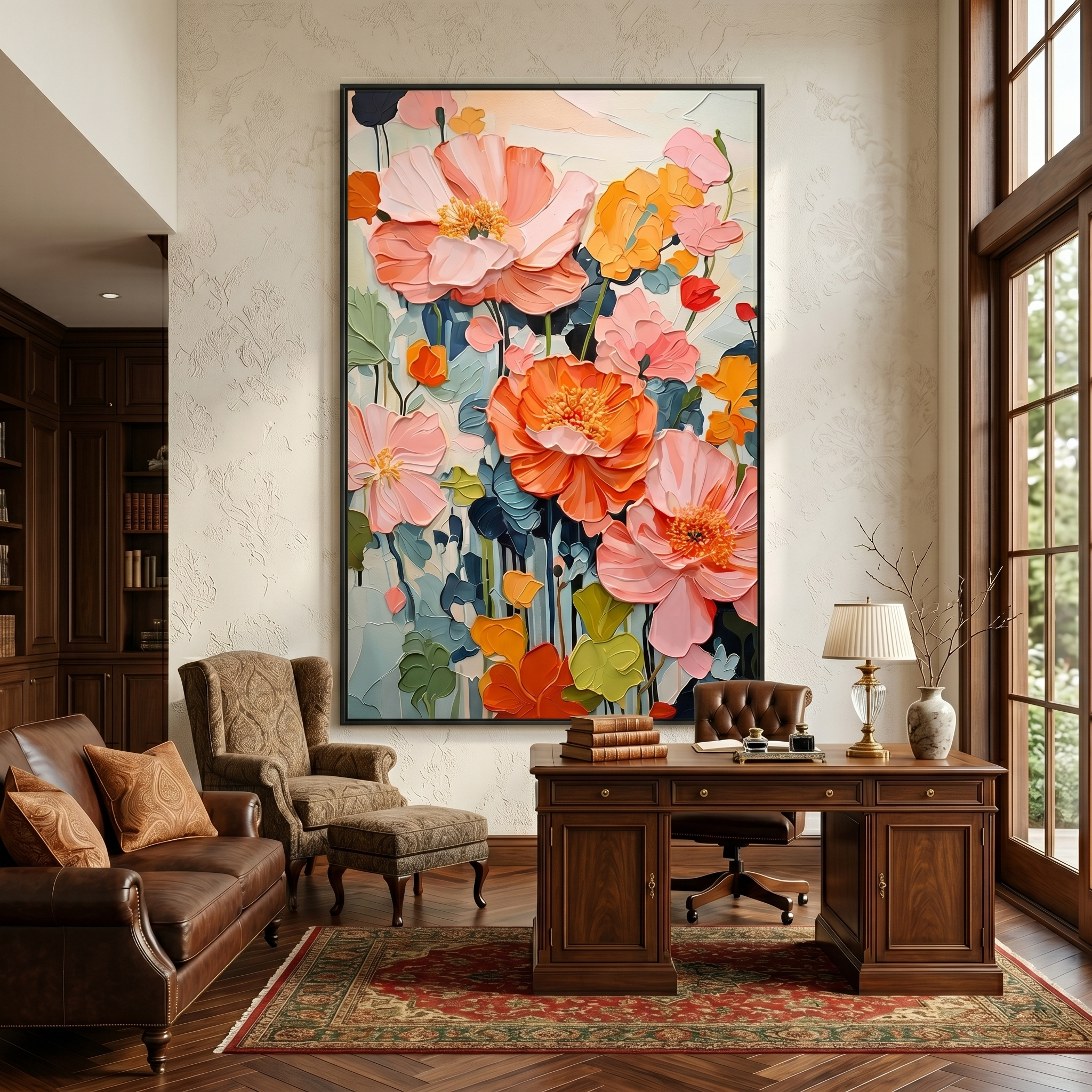 Floral Poetry – Modern Impasto Flower Oil Painting | Textured Peony Bedroom Art