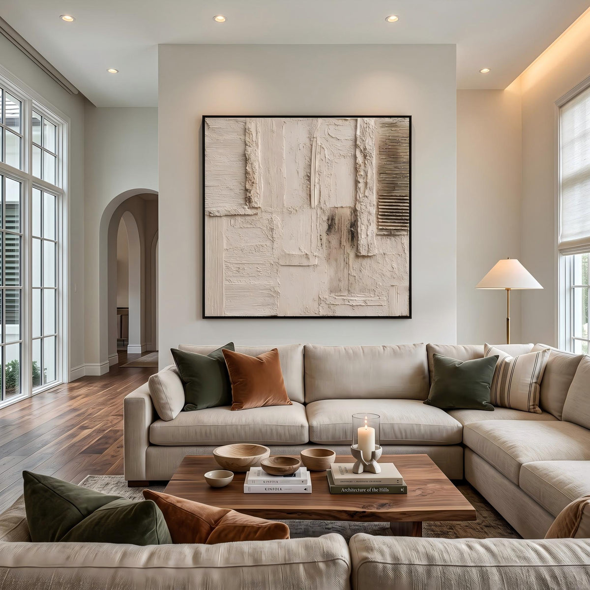 Ivory Grid in Silence – White Beige Geometric Painting | Textured Square Wall Art