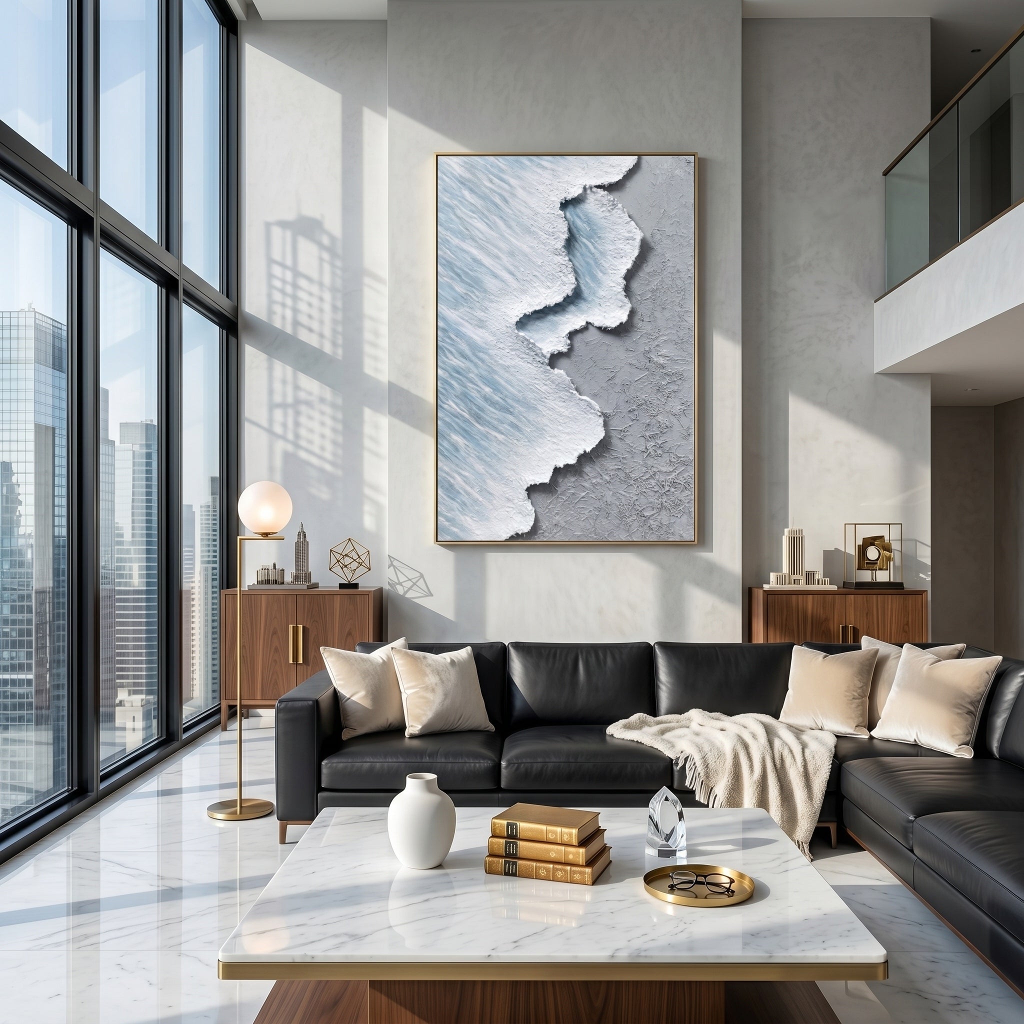 Glacial Tide – Modern Impasto Textured Painting | Creative Wabi-Sabi Shoreline Entryway Art