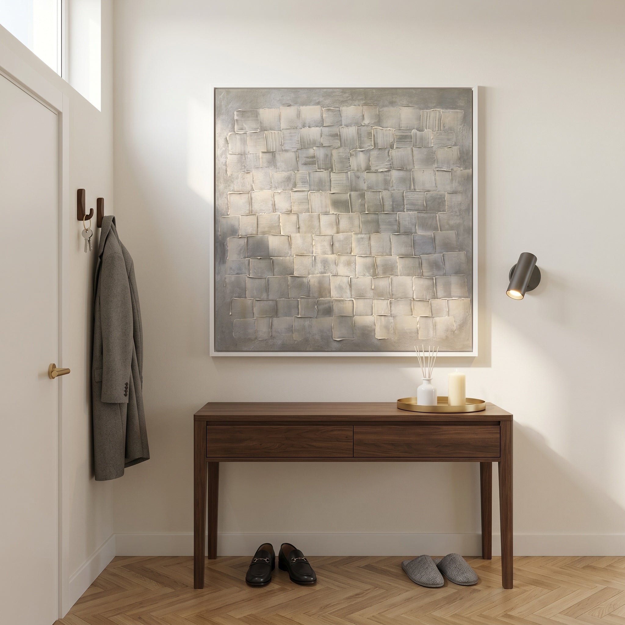 Time-Weaved Shadows – Wabi-Sabi Style Gray Minimalist Textured Painting | Modern Abstract Living Room Art