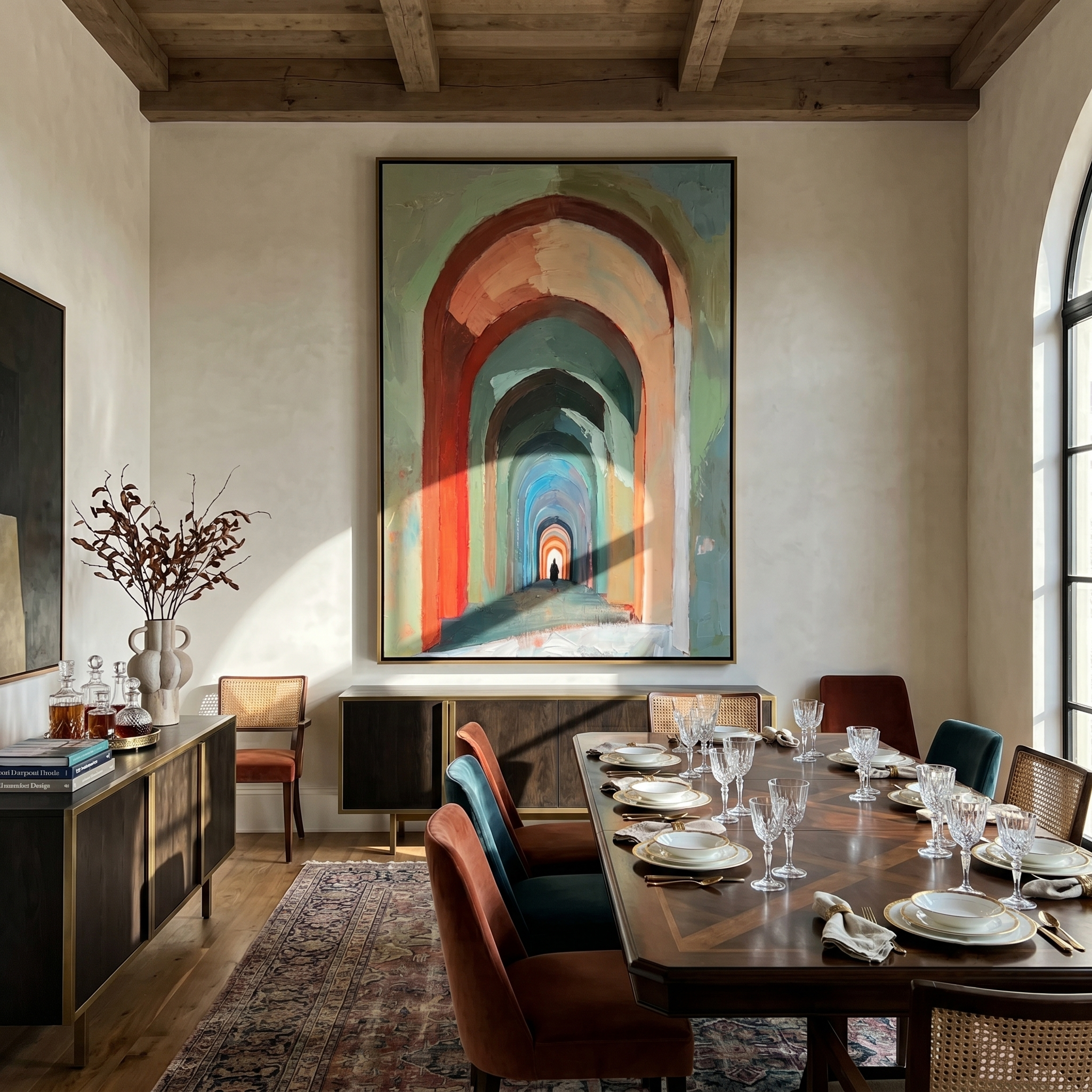 The Infinite Passage – Surrealistic Archway Architectural Painting | Modern Retro Home Office Art