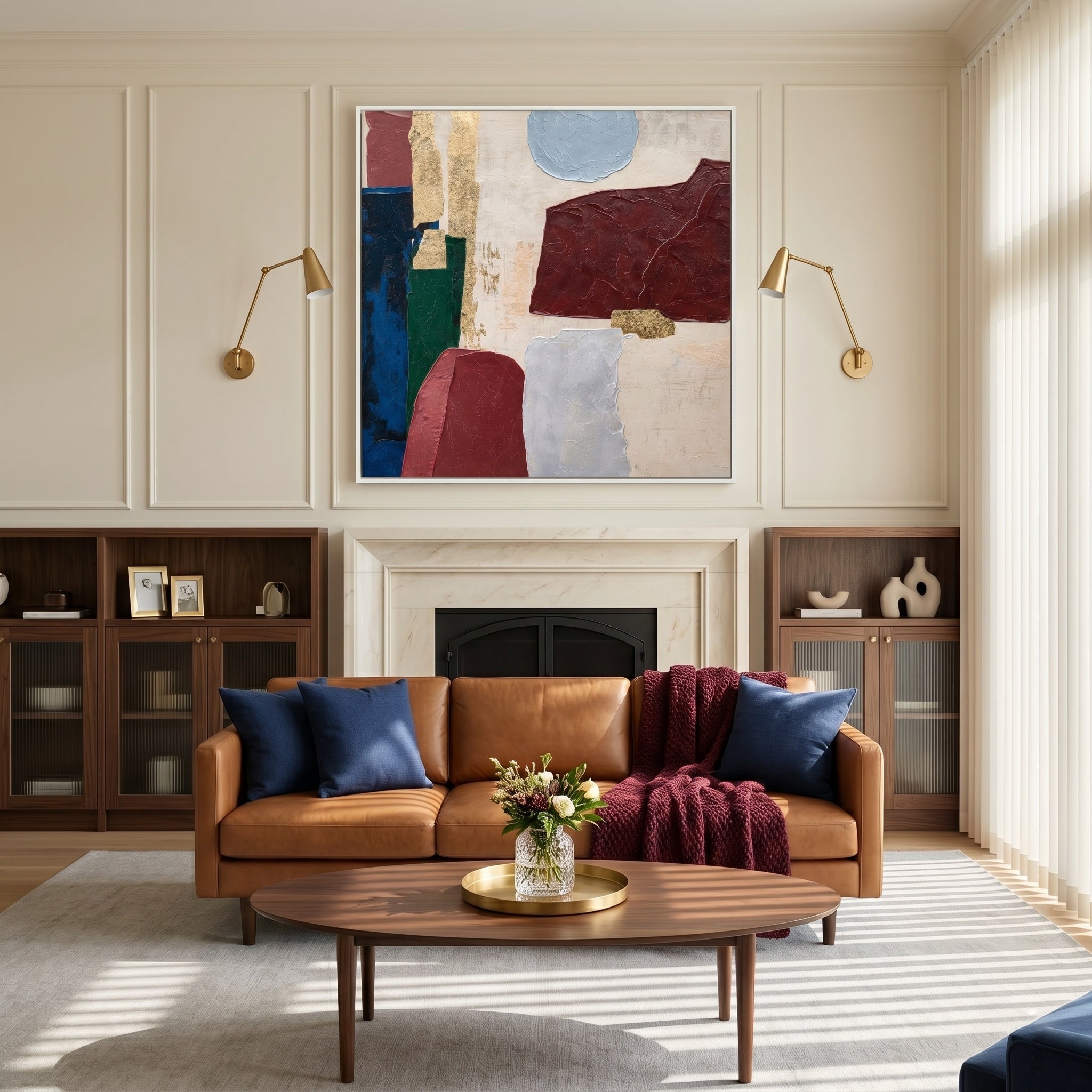 Gilded Epoch – Mid-Century Geometric Plaster Gold Foil Canvas | Luxury Living Room and Office Art