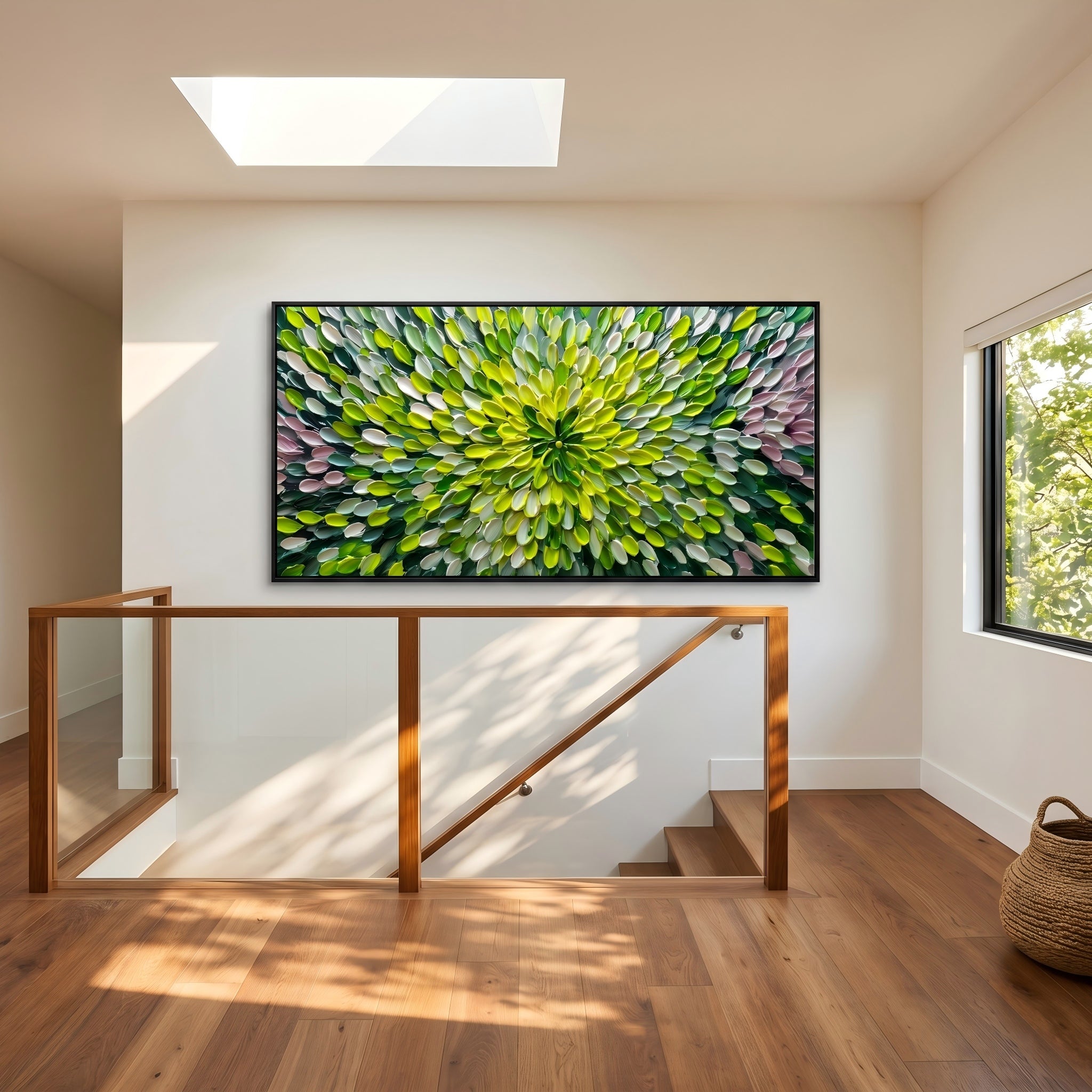 Eternal Bloom – Modern Impasto Abstract Floral Oil Painting | Textured Green Radiance Living Room Art