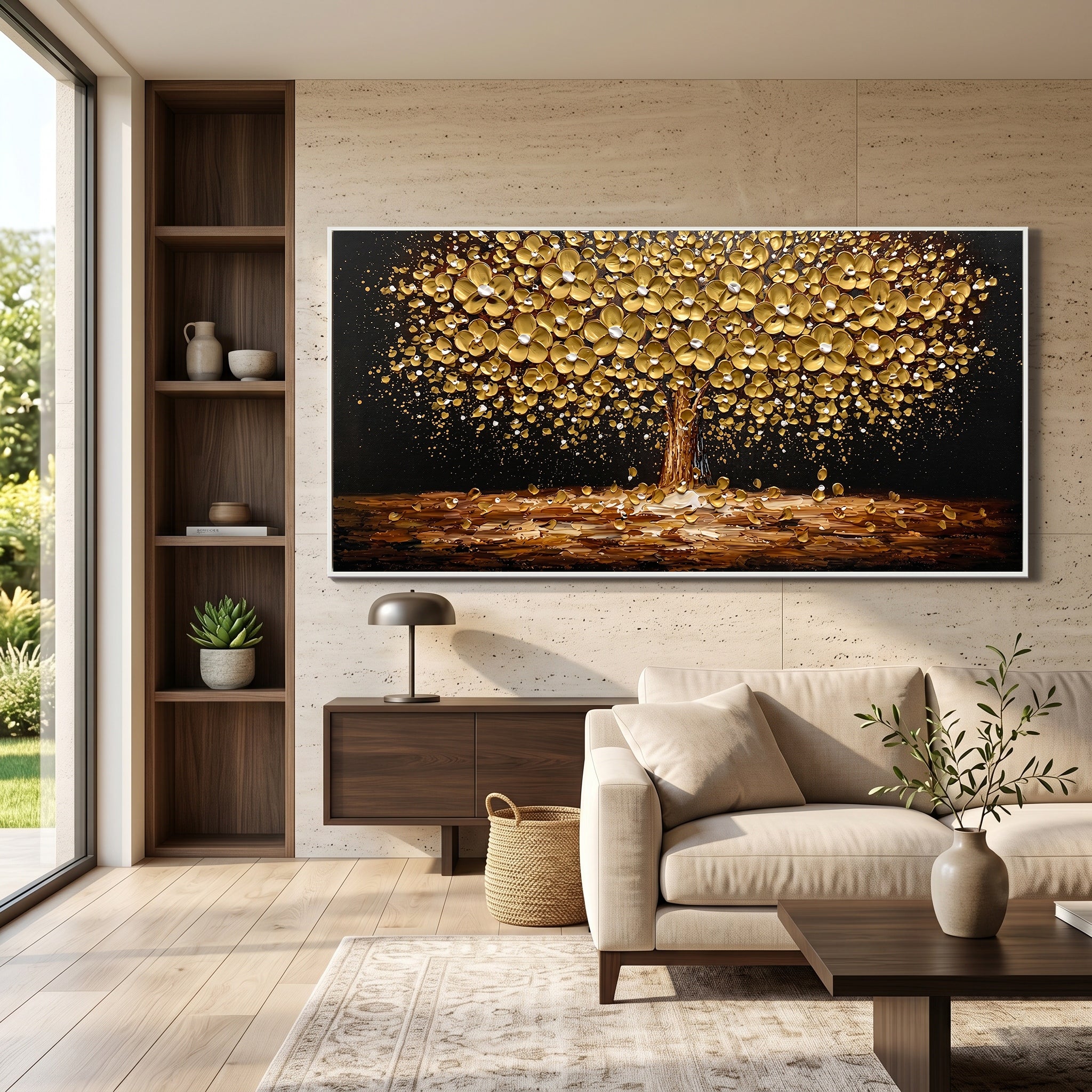Timeless Gold – Black & Gold Impasto Tree of Life Canvas | Modern Luxury Living Room Statement Art
