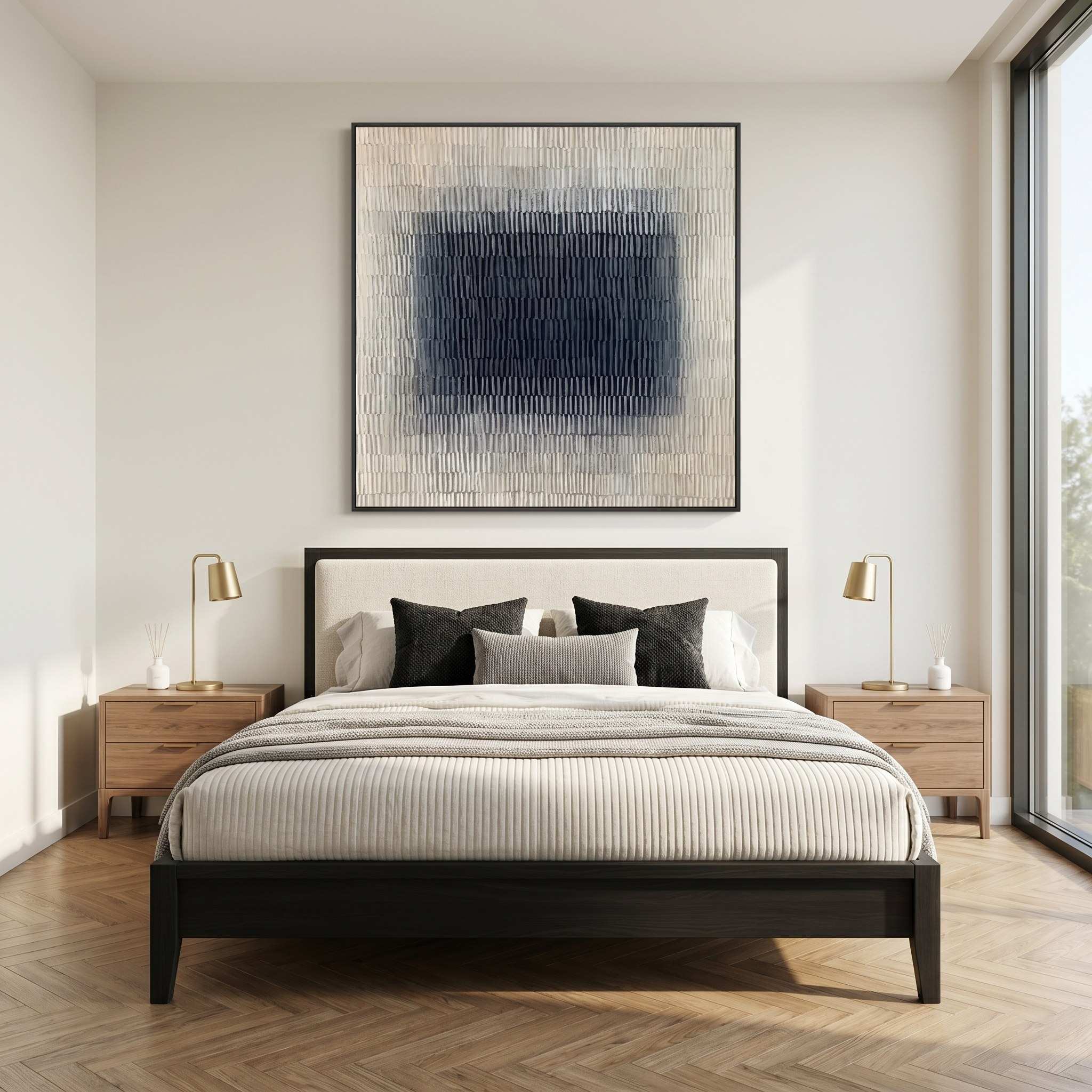 Deep Resonance – Minimalist Monochromatic Heavy Textured Array | Wabi-Sabi Square Hallway Art