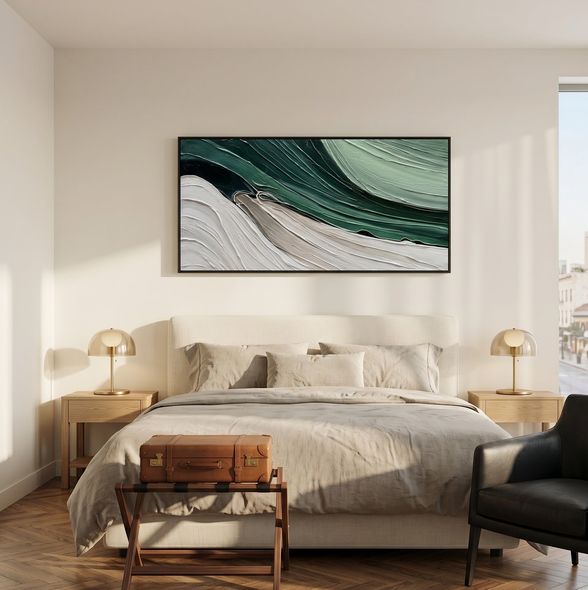 Verdant Flow – Modern Minimalist Forest Green Texture Canvas | Abstract Living Room Wall Art