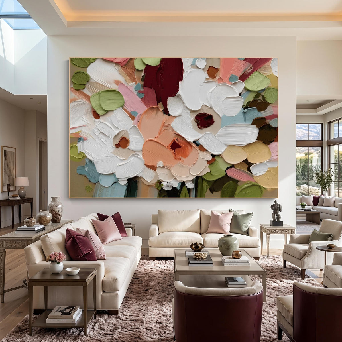Petals Across Morning Light – Colorful Floral Painting | Textured Horizontal Living Room Wall Art