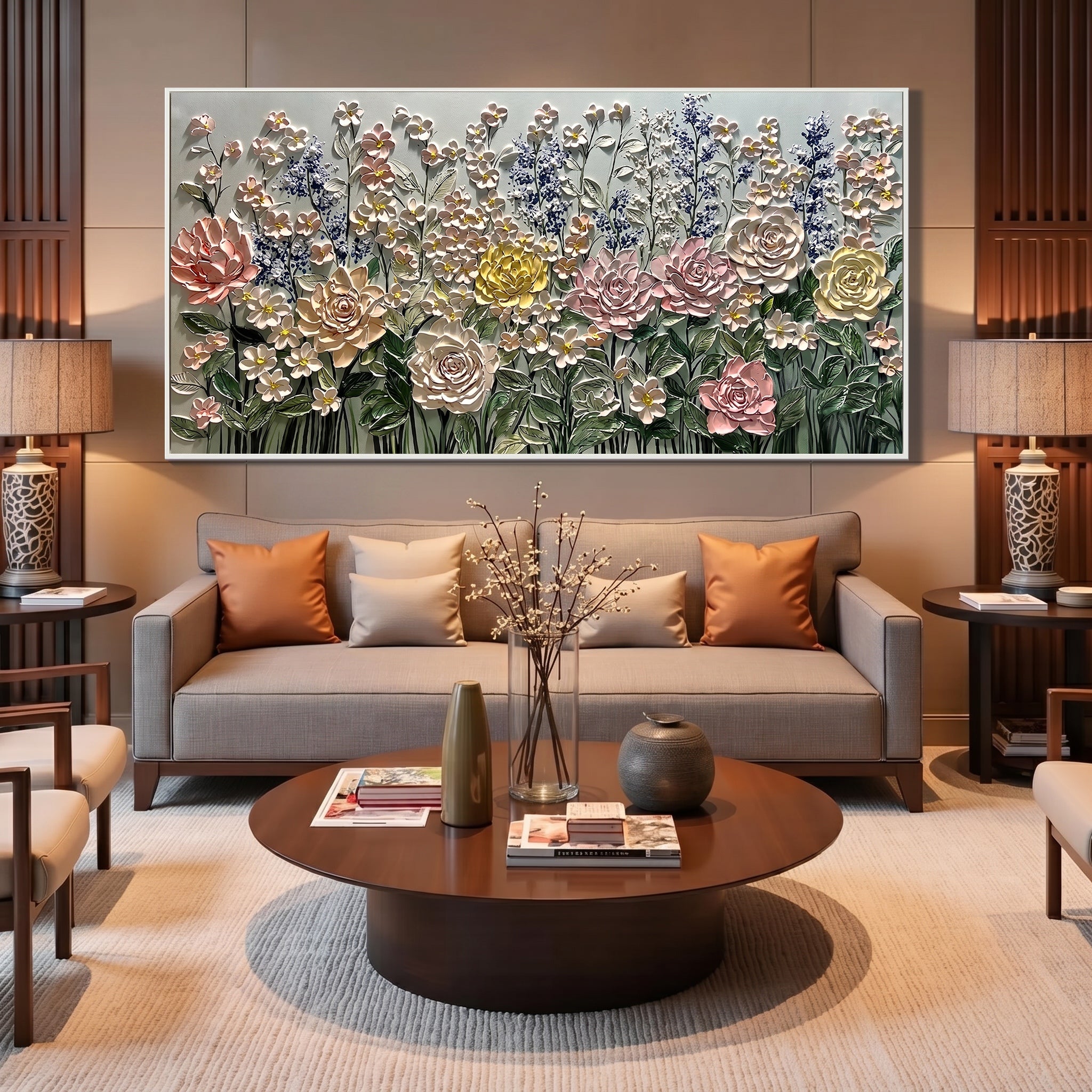 Pastel Dreamscape – Modern Impasto Pastel Garden Canvas | Romantic Living Room Wall Art