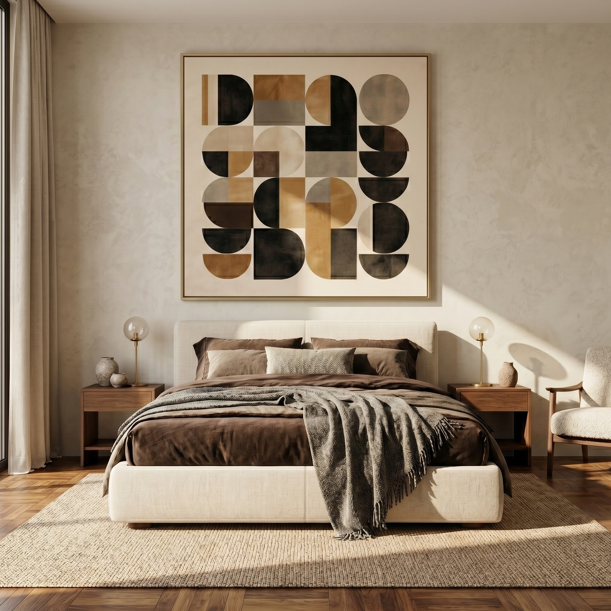 RETRO ECHO – Bauhaus-Inspired Earth-Tone Geometric Abstract Art | Mid-Century Modern Living Room Art
