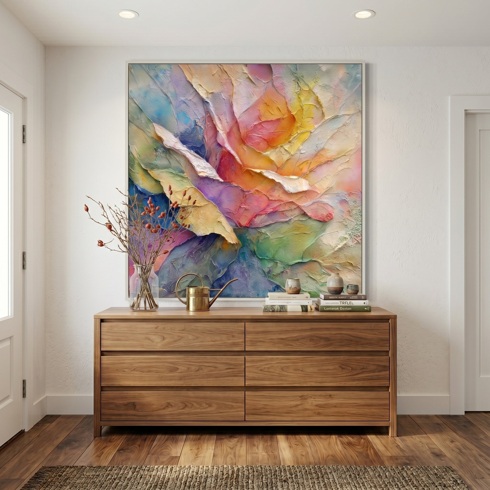Dawn's Reverie – Modern Impasto Pastel Abstract Floral Canvas | Romantic Living Room Wall Art