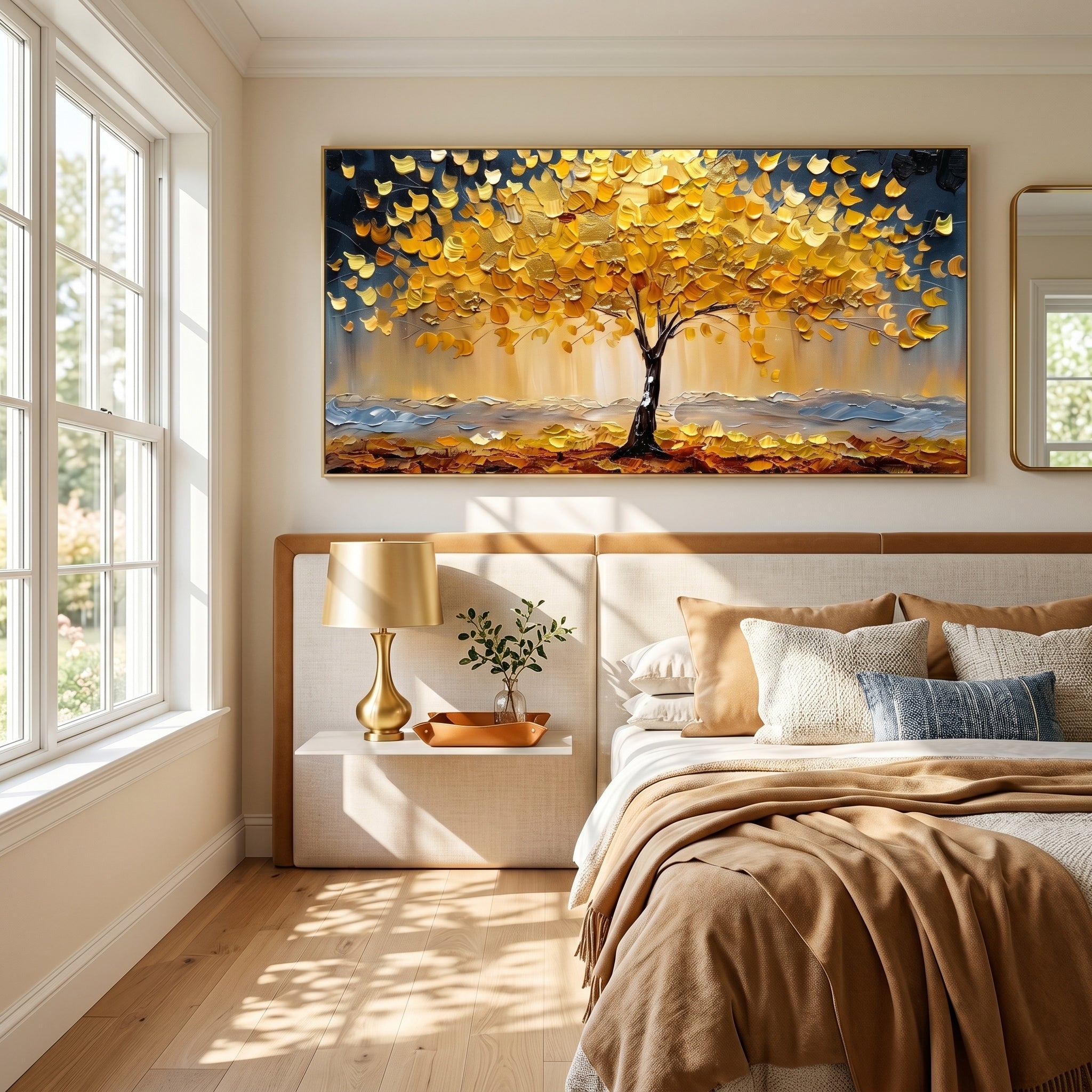 Gilded Abundance – Modern Luxury Oil Painting |  Impasto Golden Tree of Life Living Room Art