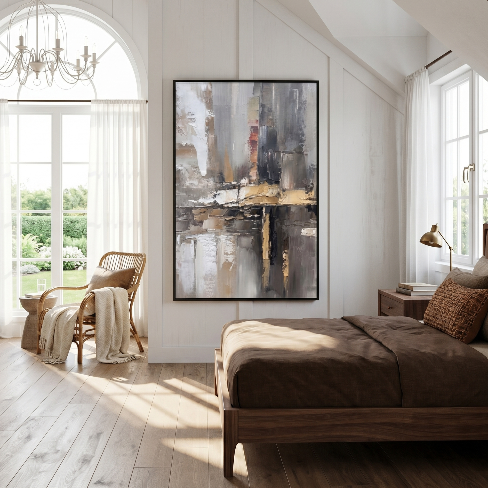 Urban Echo – Modern Industrial Abstract Oil Painting | Creative Bronze Textured Hallway Art