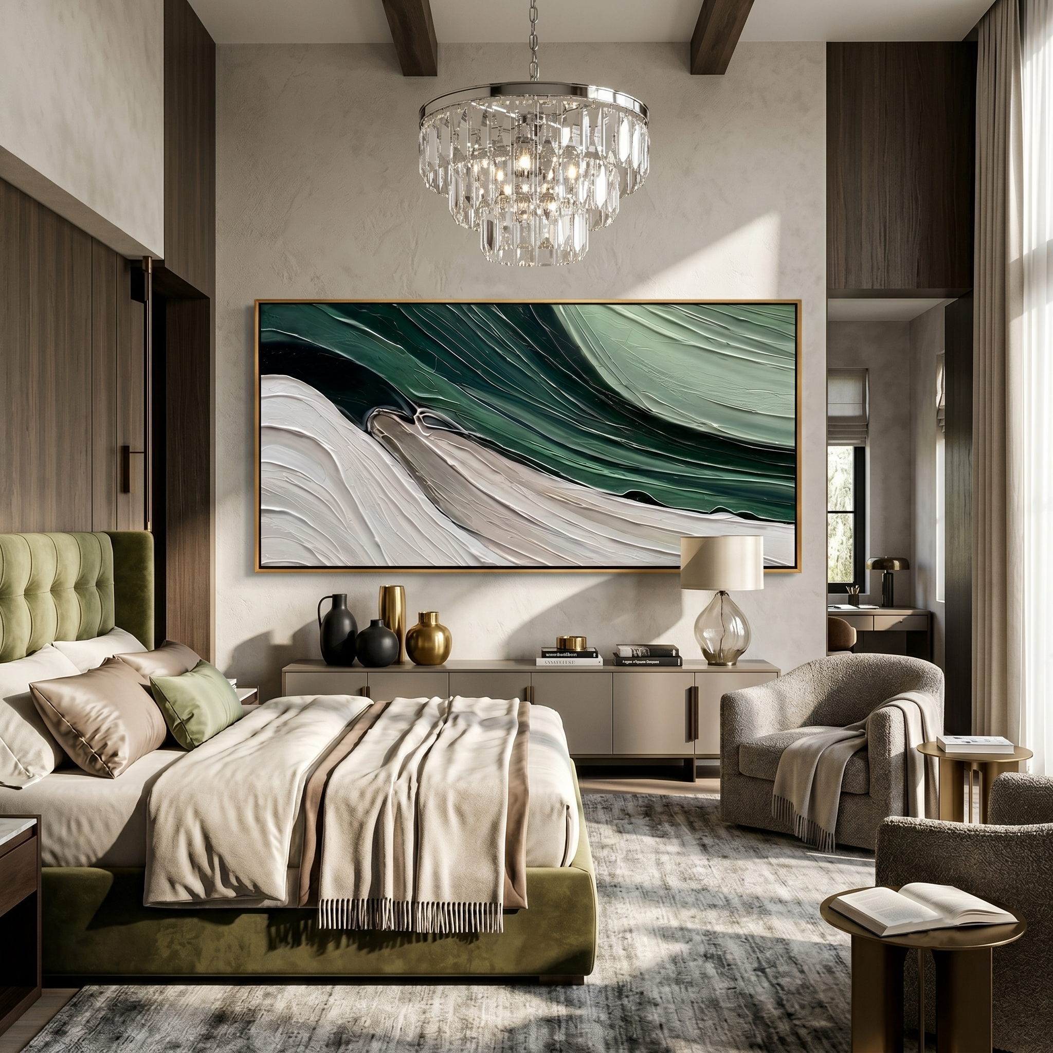 Verdant Flow – Modern Minimalist Forest Green Texture Canvas | Abstract Living Room Wall Art