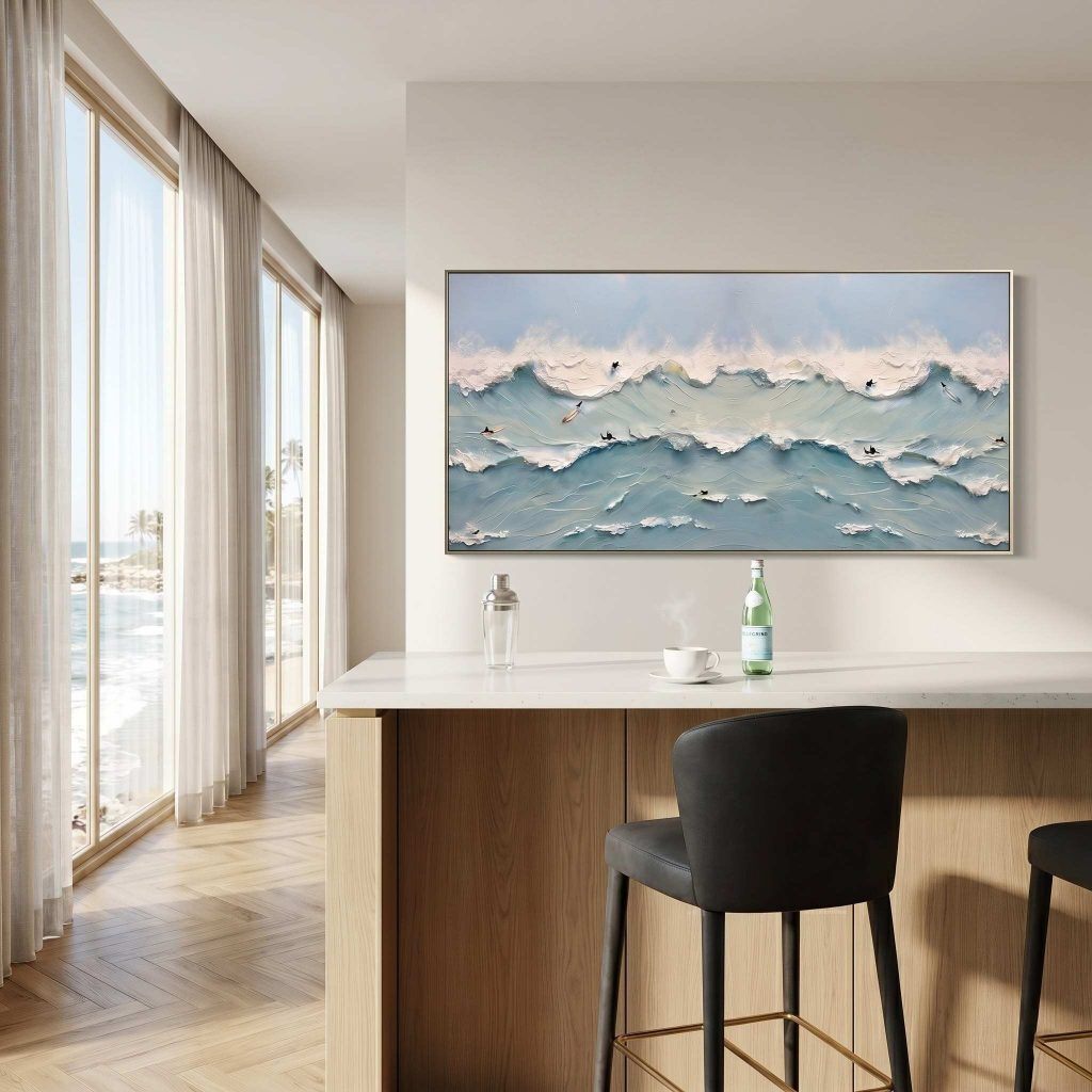 Ocean's Rhythm – Modern Impasto Sea Wave Painting | Creative Coastal Textured Living Room Art