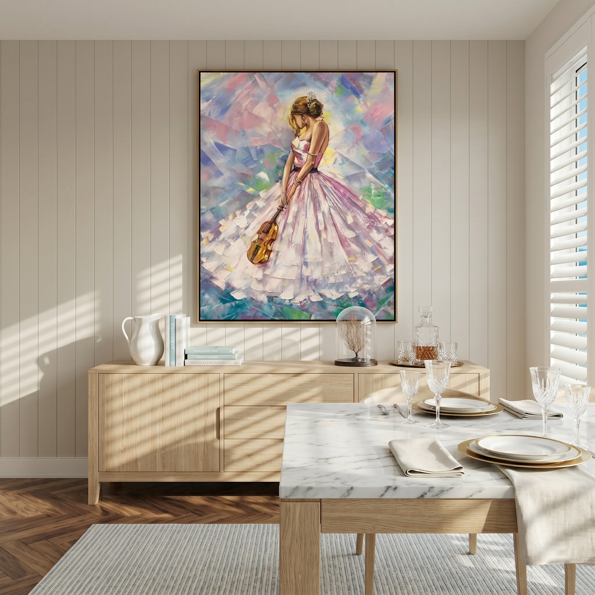 Melody in a Dream – Modern Impressionist Impasto Violinist | Romantic & Elegant Bedroom Wall Art