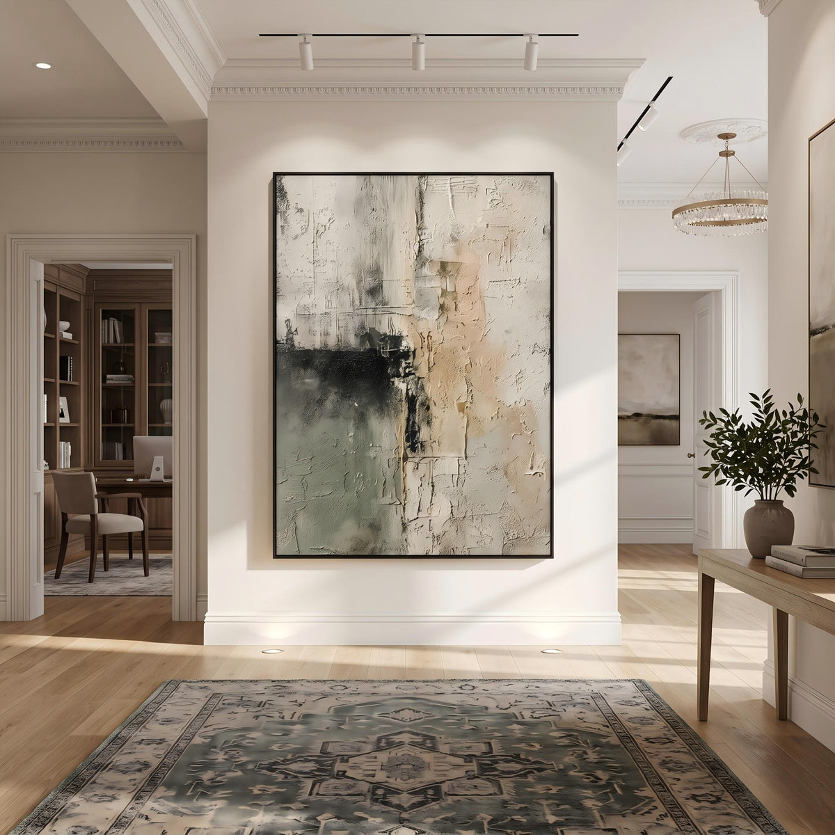 Sage Weathered Passage – Green Beige Wabi-Sabi Abstract Painting | Vertical Wall Art