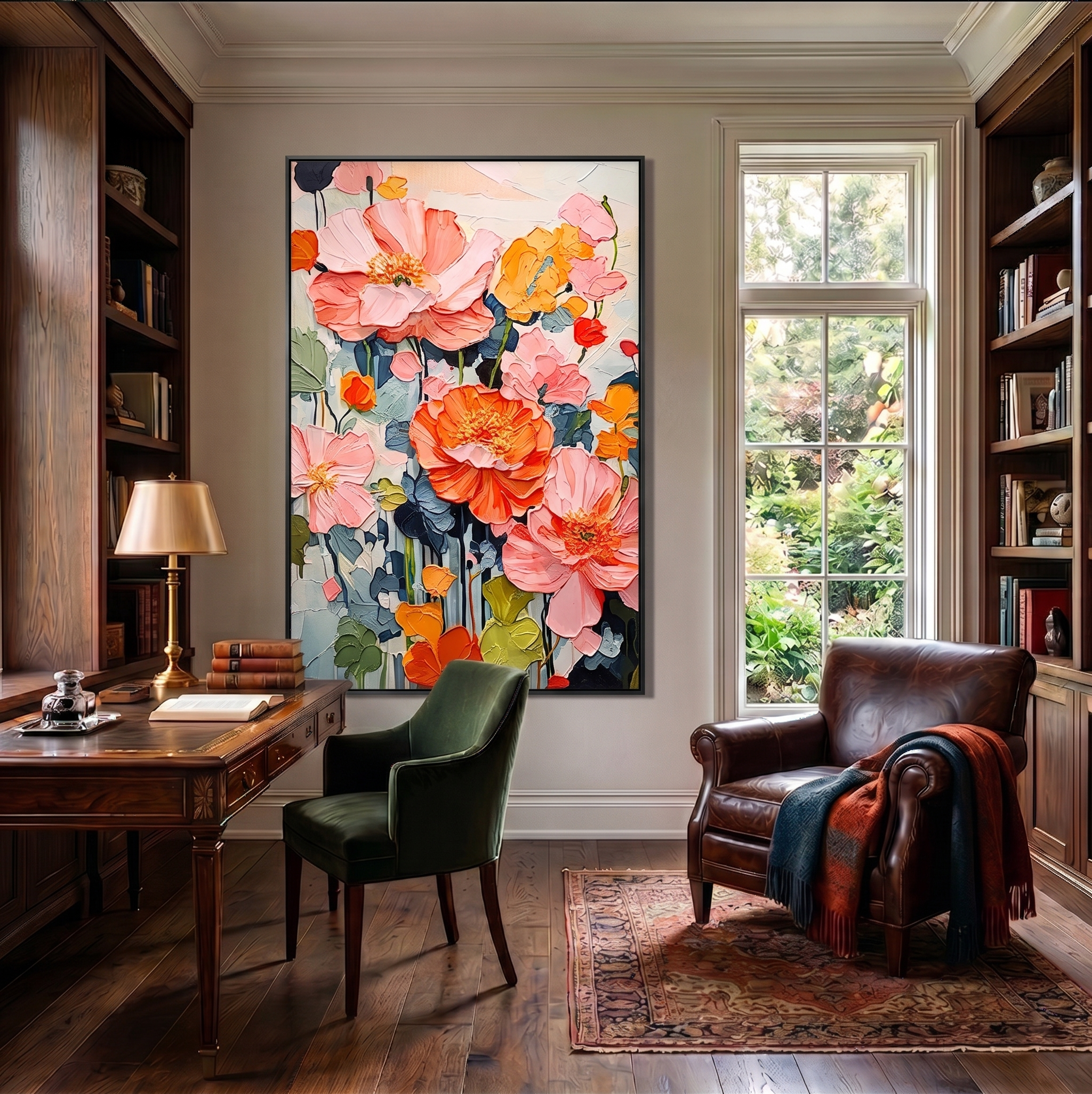 Floral Poetry – Modern Impasto Flower Oil Painting | Textured Peony Bedroom Art