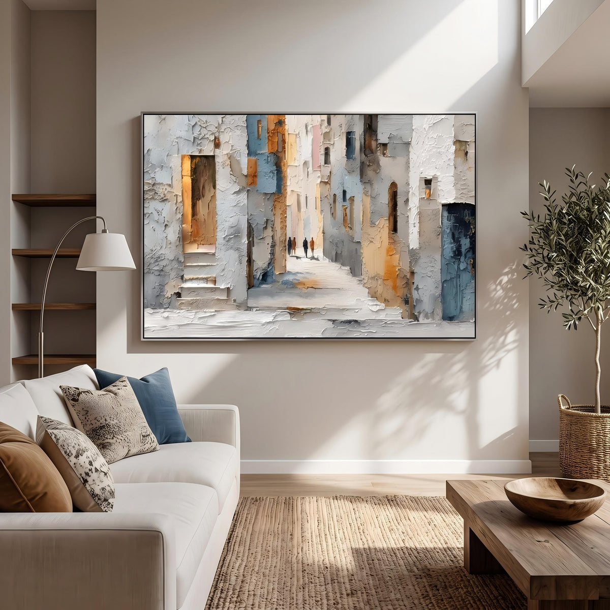 Sunlit Passage Through Town – European Street Painting | Impressionist Horizontal Wall Art