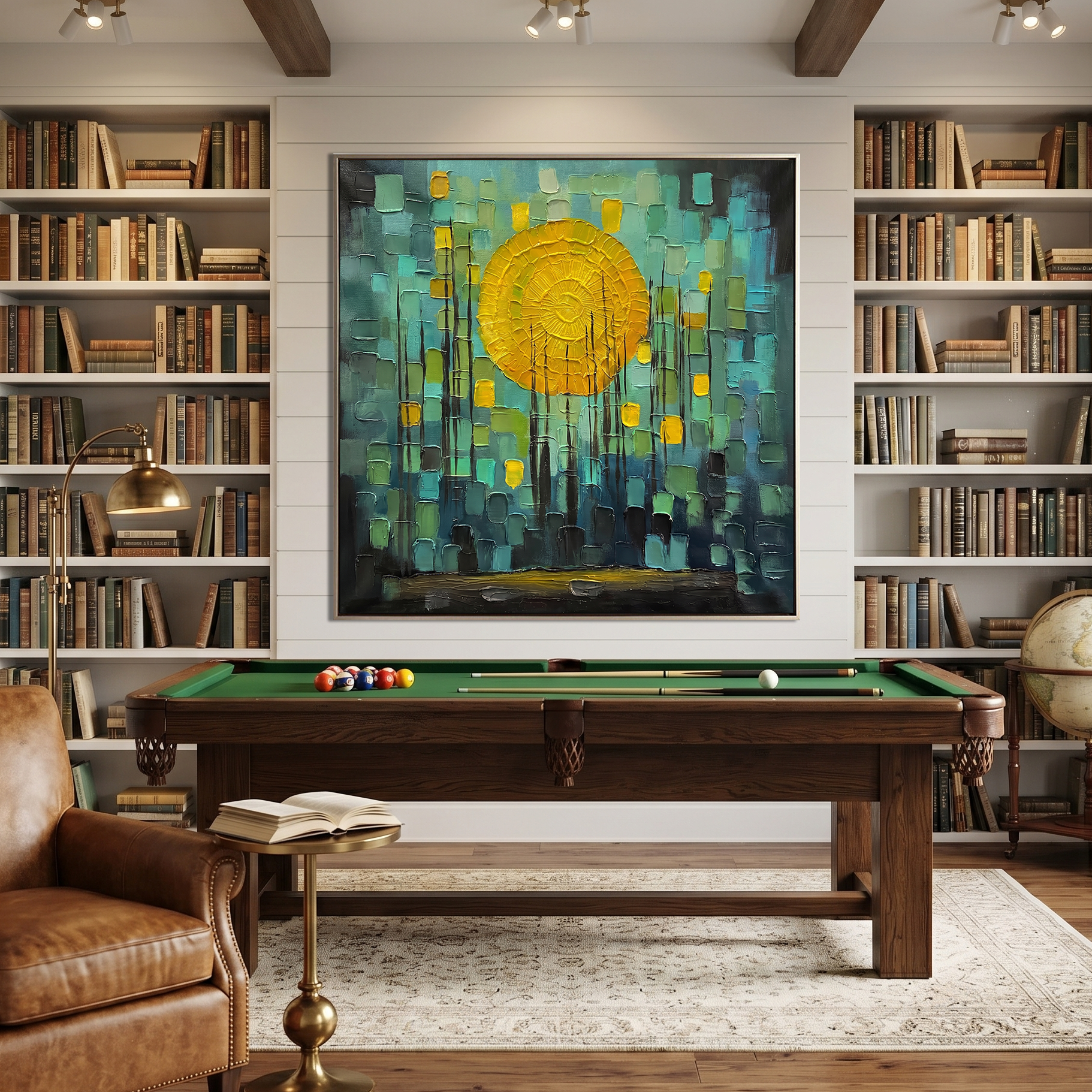 Dawn Illusion – Modern Abstract Teal and Yellow Impasto Sunrise | Healing Bedroom Wall Art