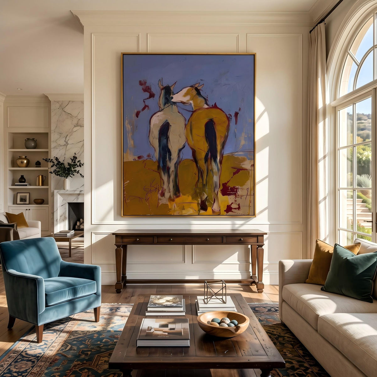 Wild Companions Cross Twilight – Pop Art Western Riders Painting | Colorful Vertical Wall Art