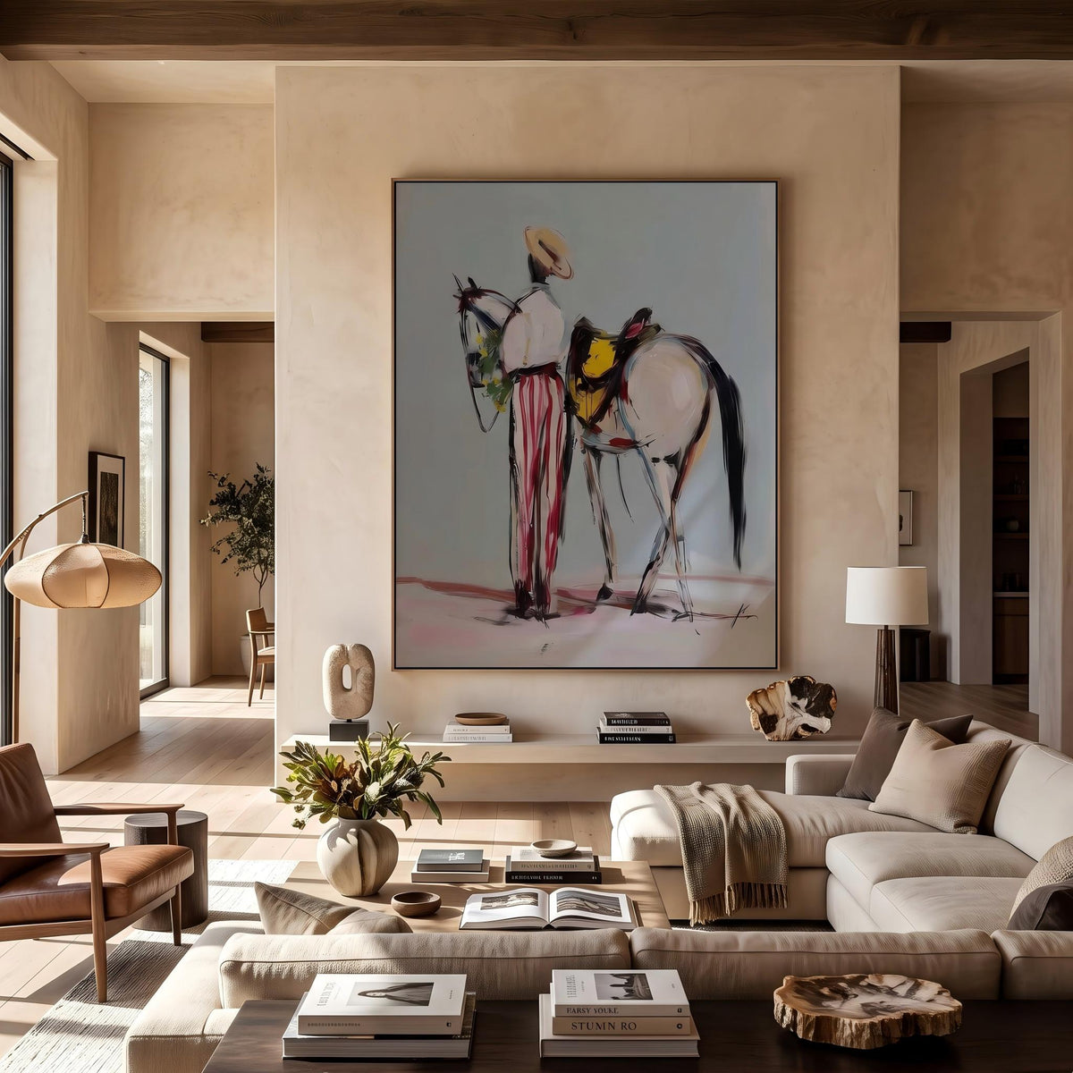 Painted Reins Between Friends – Colorful Western Riders Painting | Contemporary Vertical Wall Art