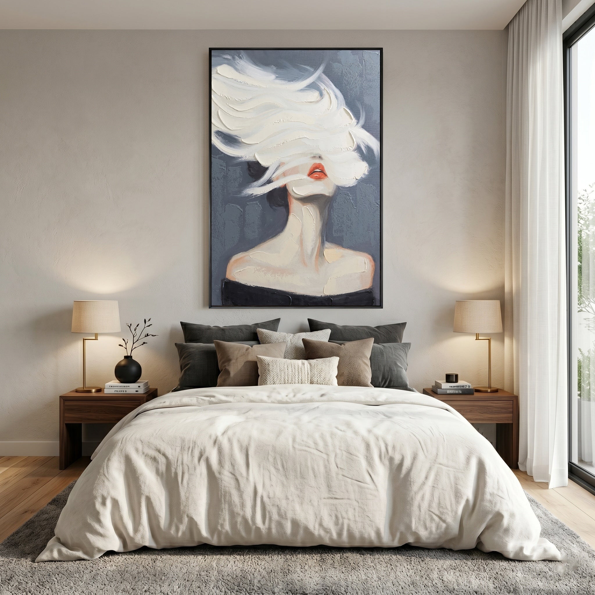 Whispers of the Wind –  Modern Surrealist Heavy Impasto Portrait | Avant-Garde Minimalist Wall Art