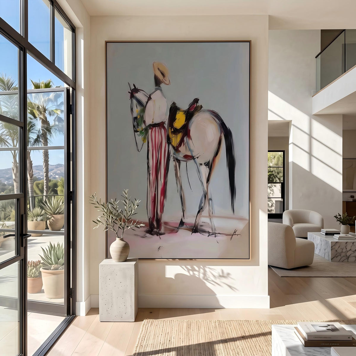 Painted Reins Between Friends – Colorful Western Riders Painting | Contemporary Vertical Wall Art