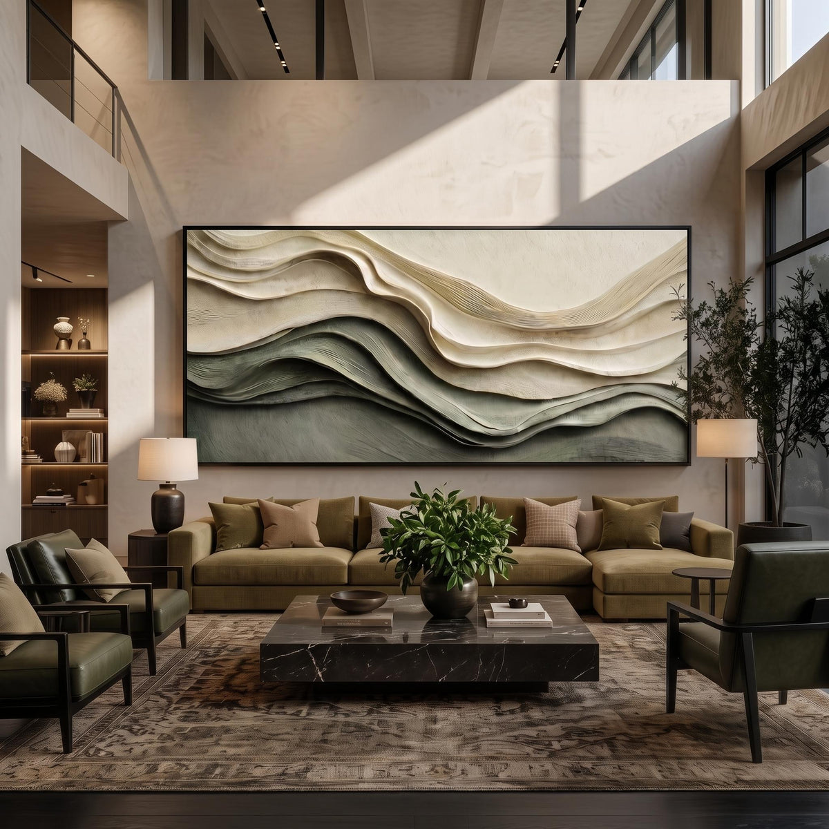 Shadow Ridges in Motion – Gray Black Layered Abstract Painting | Textured Horizontal Wall Art