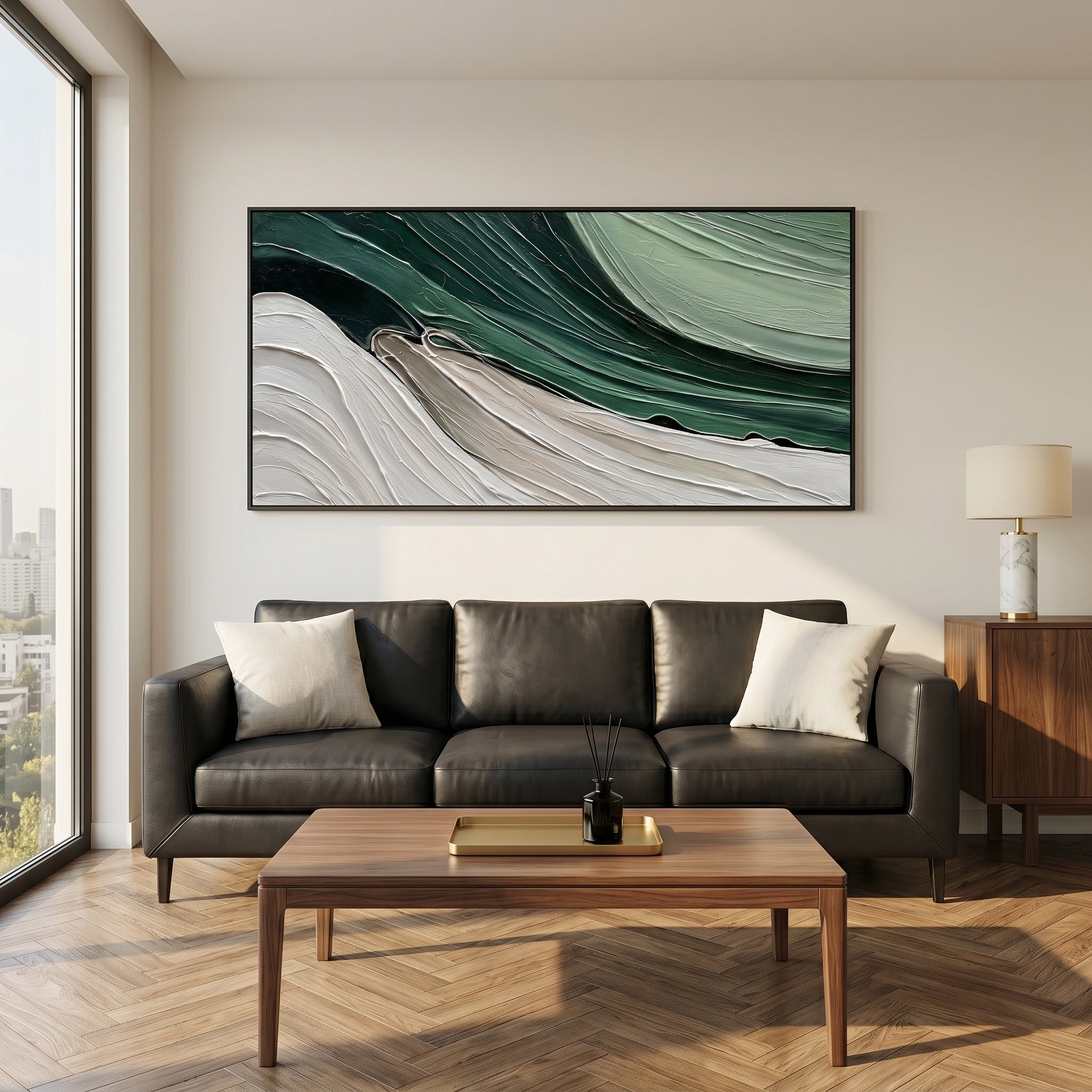 Verdant Flow – Modern Minimalist Forest Green Texture Canvas | Abstract Living Room Wall Art