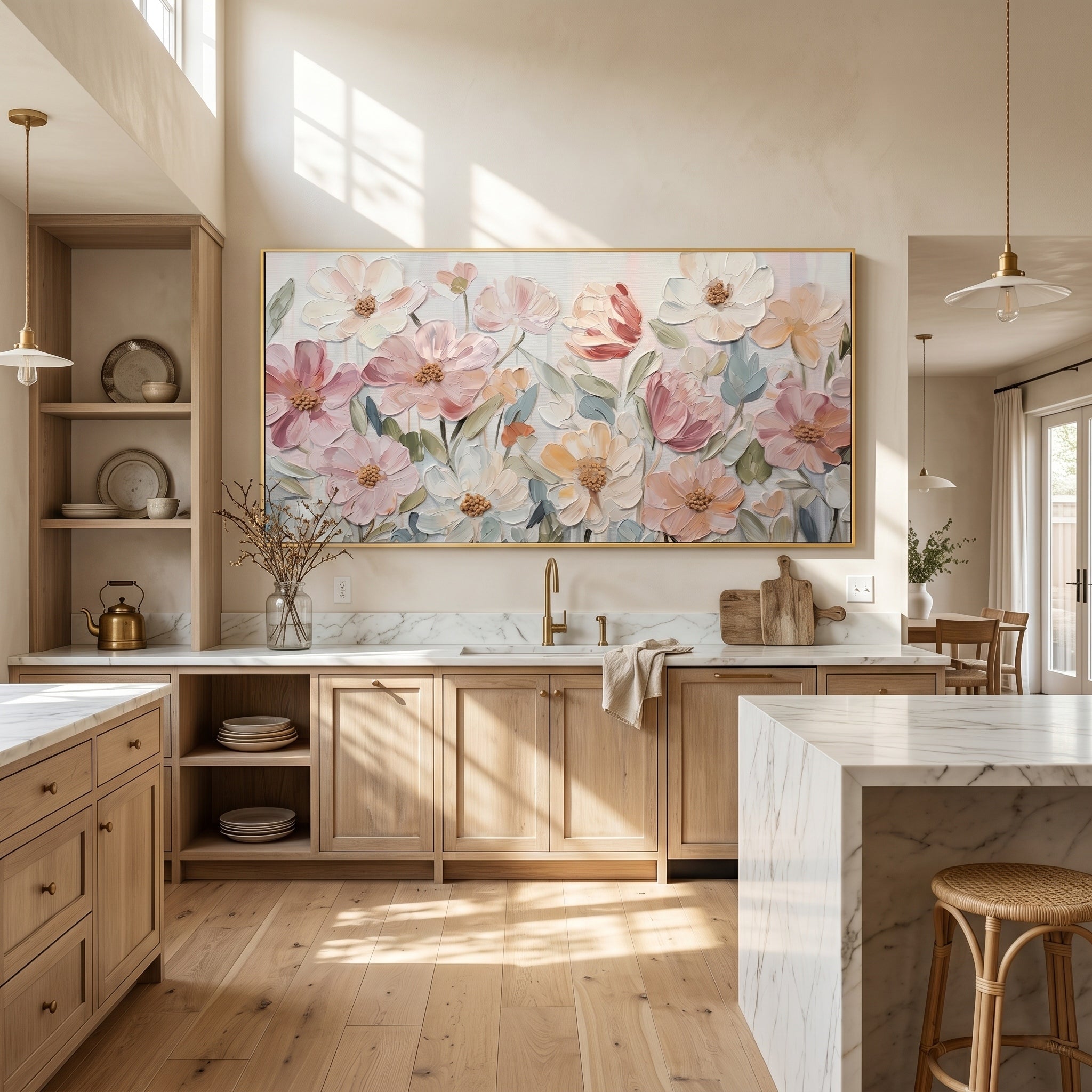 Morning Dew Whispers – Modern Impasto Pastel Blush Floral Canvas | Romantic Living Room Wall Art