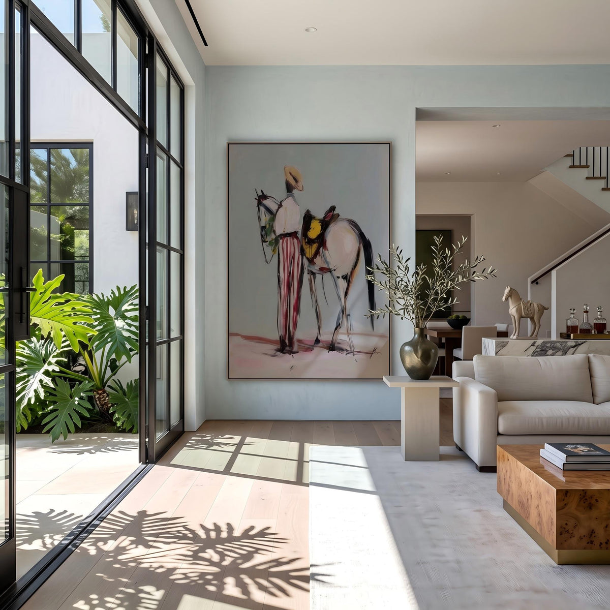 Painted Reins Between Friends – Colorful Western Riders Painting | Contemporary Vertical Wall Art