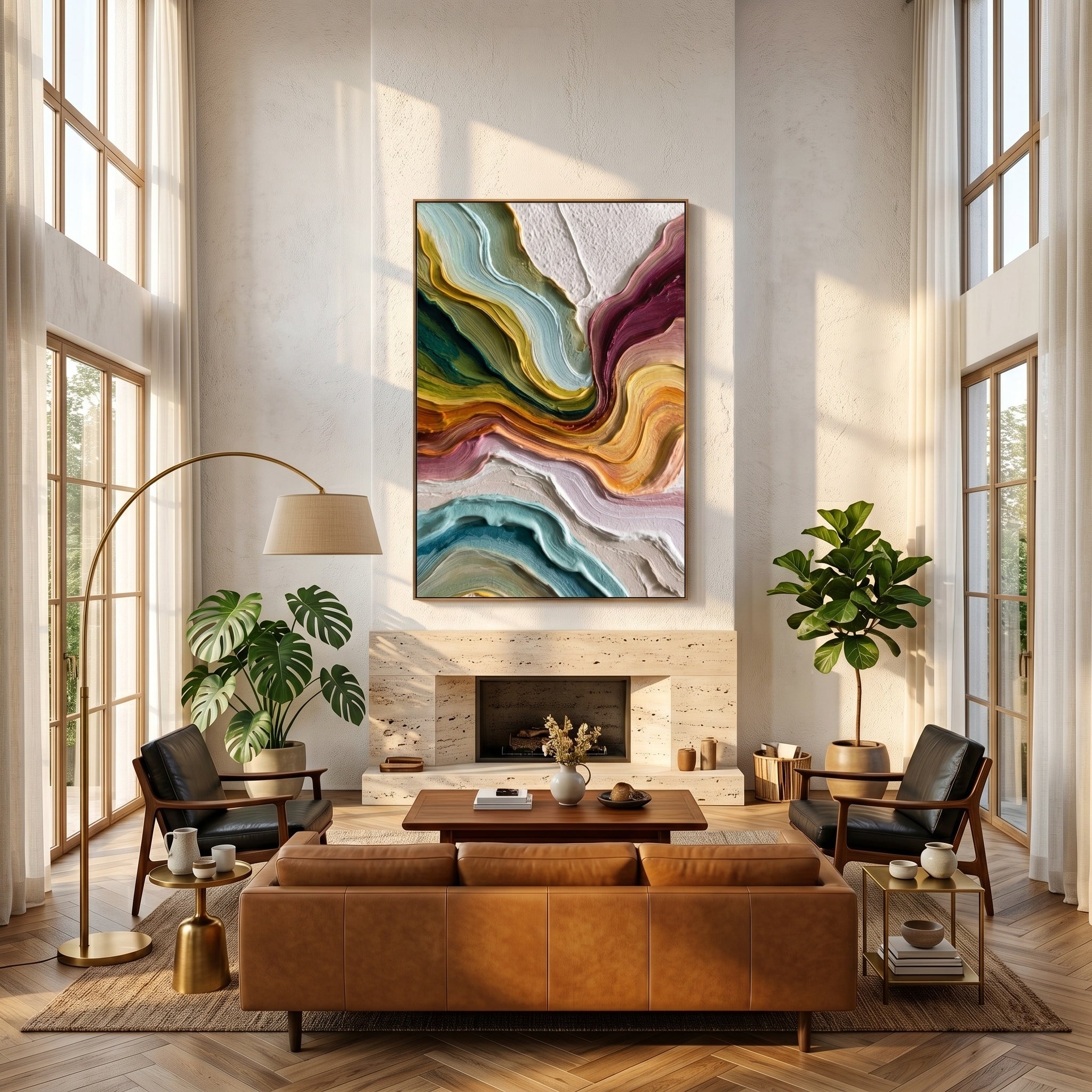 Flowing Canyons – Modern Heavy Texture Abstract Painting | Contemporary Minimalist Living Room Art