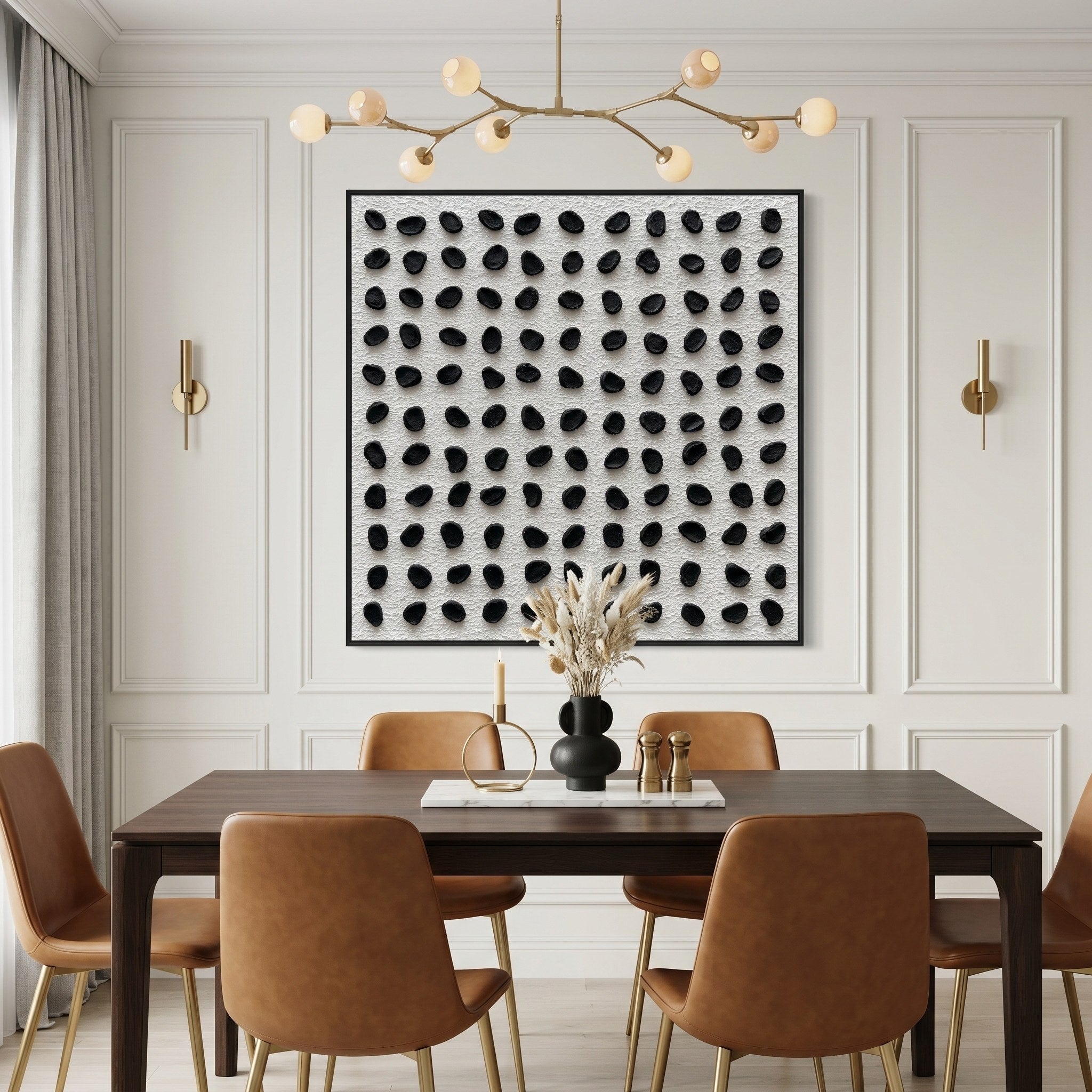 Rhythm of Order – Wabi-Sabi Black & White Heavy Textured Abstract Grid | Minimalist Hallway Decor