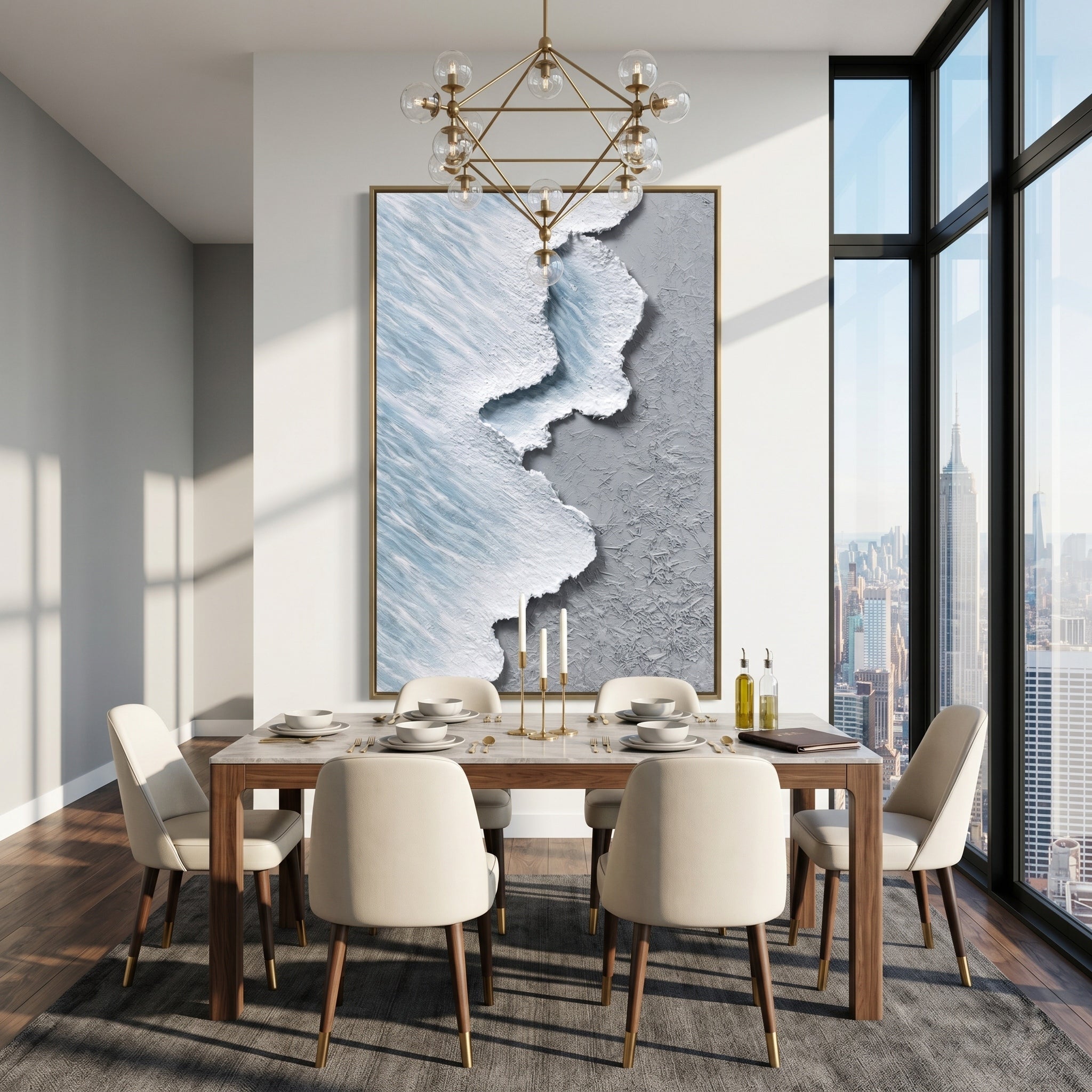Glacial Tide – Modern Impasto Textured Painting | Creative Wabi-Sabi Shoreline Entryway Art