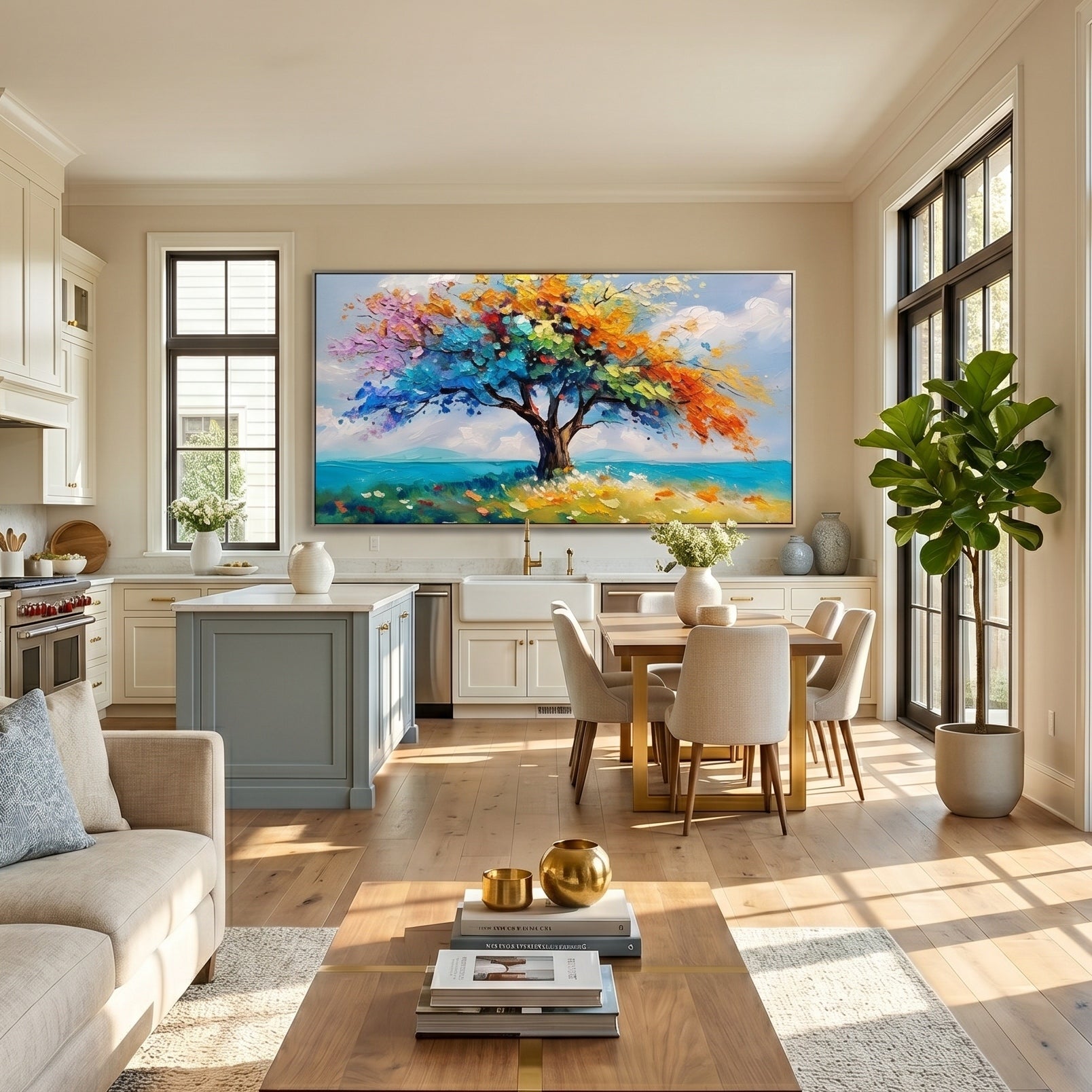 Colors of Life – Modern Impasto Colorful Tree of Life Landscape | Vibrant Living Room Wall Art