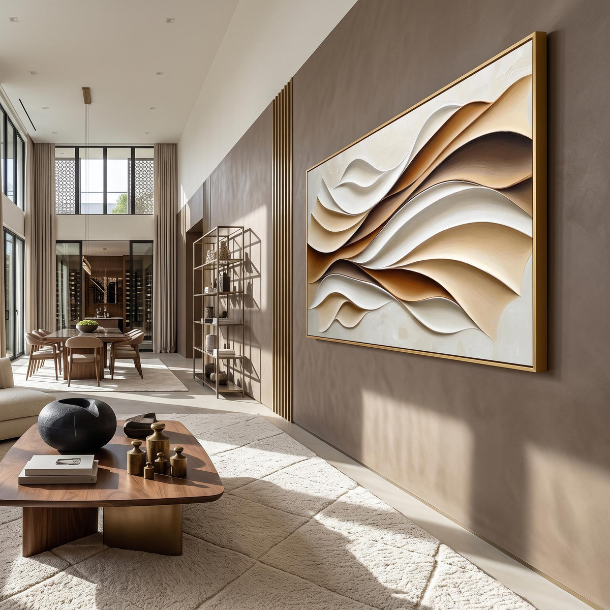Sand Waves in Relief – Cream Brown Layered Abstract Painting | Wabi-Sabi Horizontal Wall Art