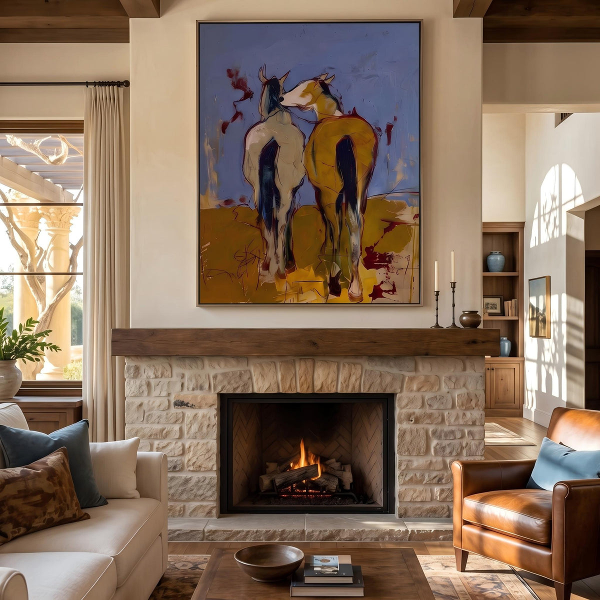 Wild Companions Cross Twilight – Pop Art Western Riders Painting | Colorful Vertical Wall Art