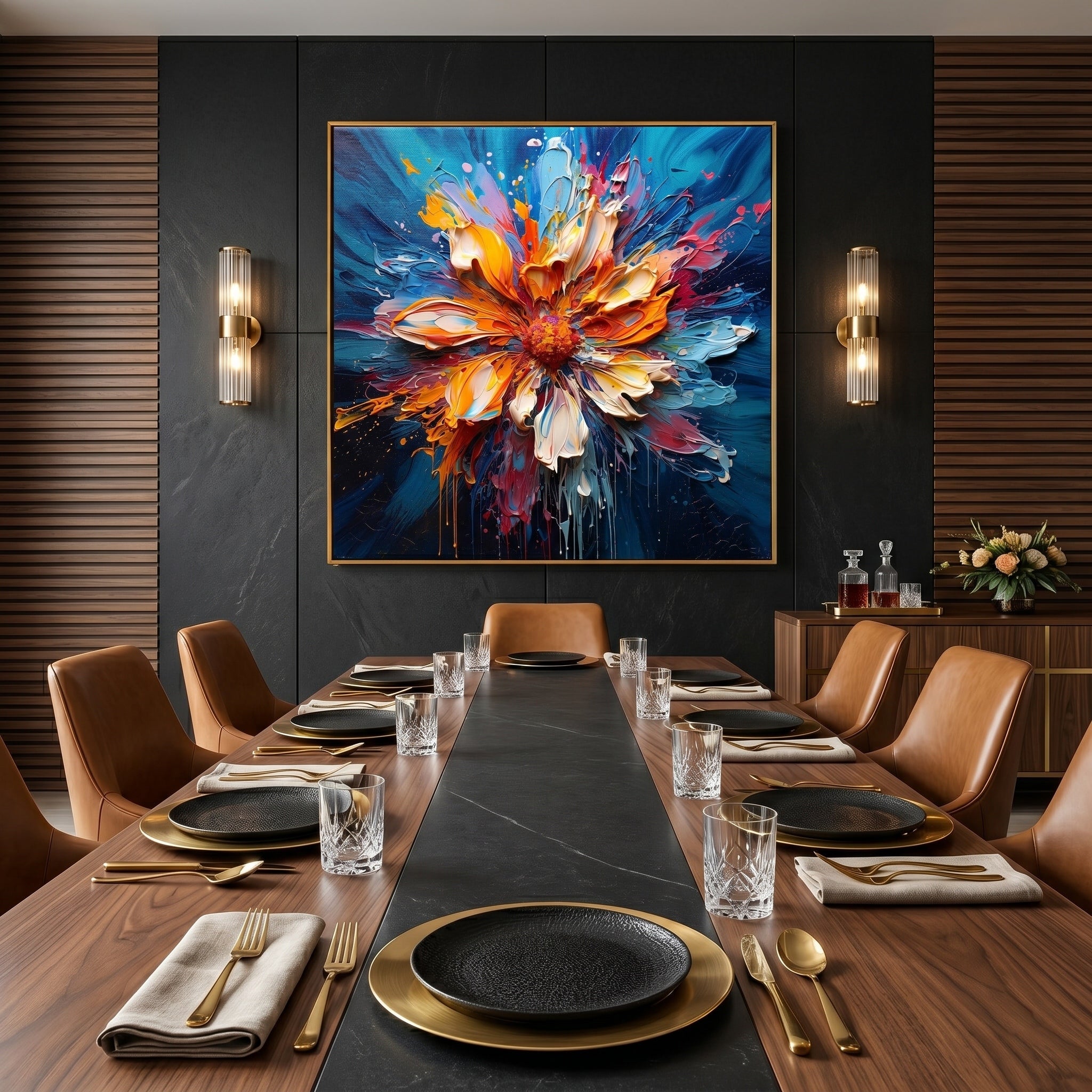 Vibrant Eruption – Modern Heavy Impasto Abstract Floral Oil Painting |