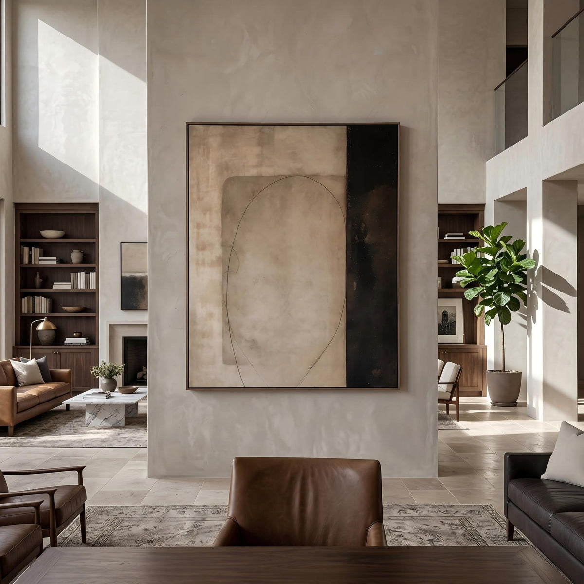 Stone Doorway in Haze – Earth Tone Minimalist Abstract Painting | Wabi-Sabi Vertical Wall Art