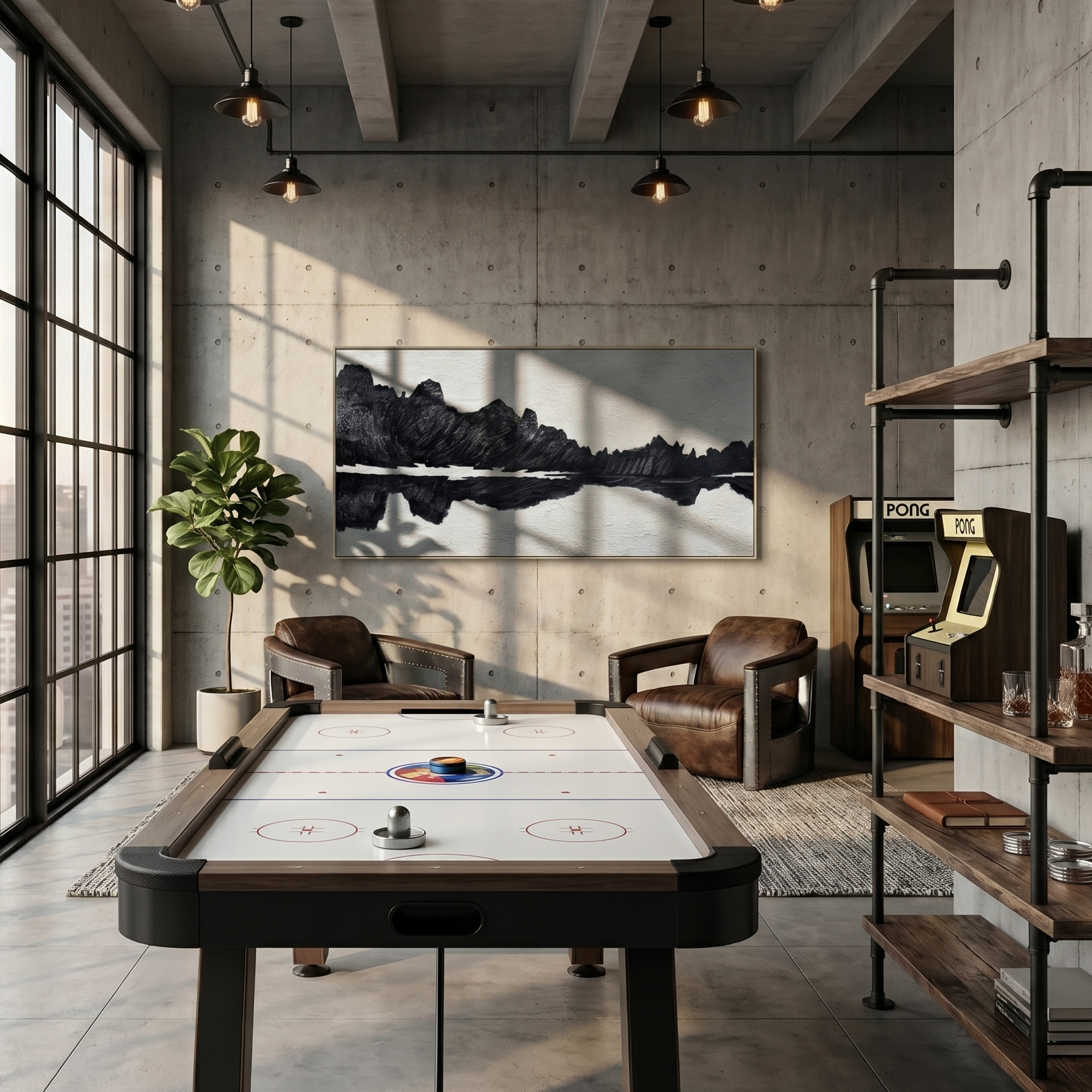 Silent Peaks – Black & White Minimalist Impasto Mountain Reflection | Modern Wabi-Sabi Office Art