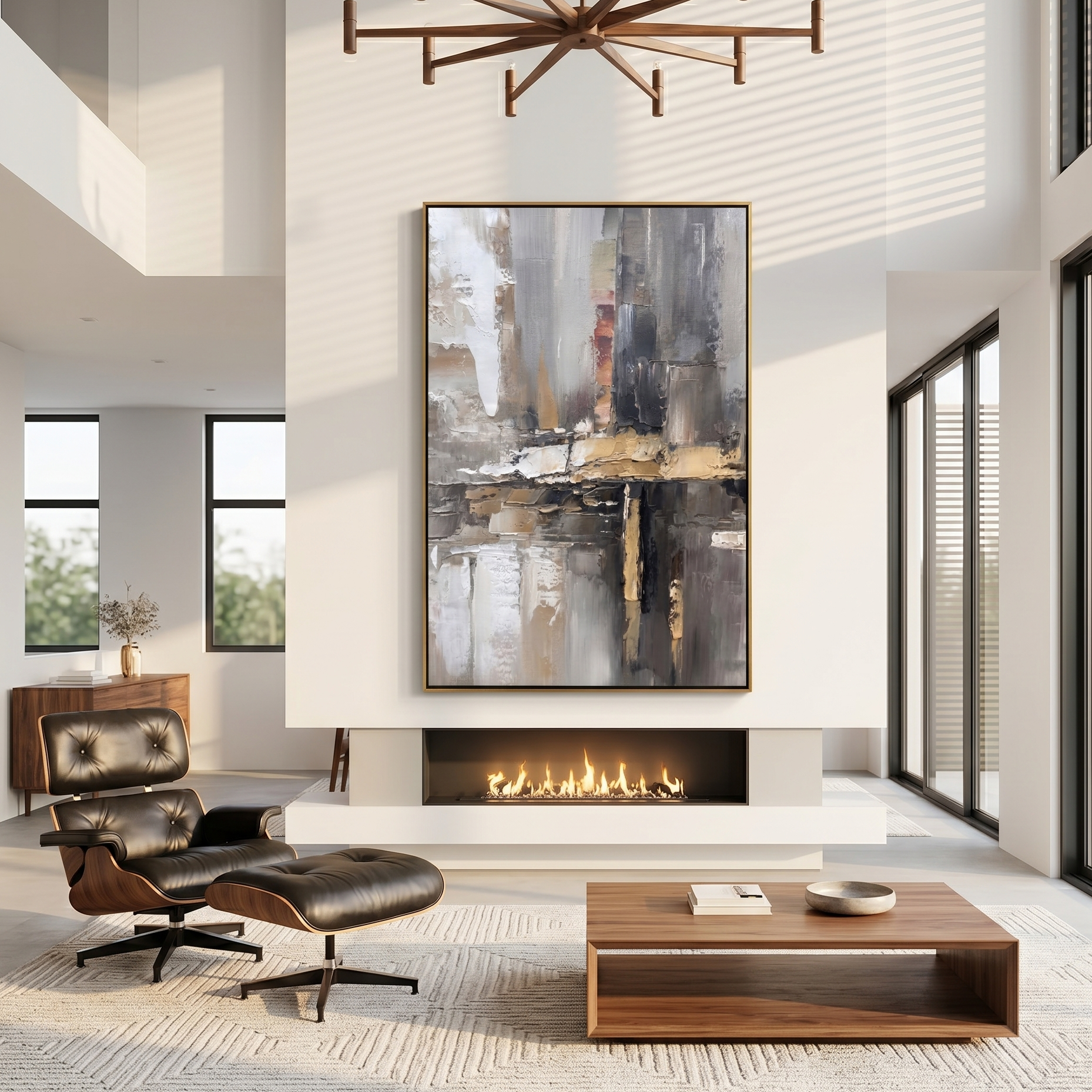 Urban Echo – Modern Industrial Abstract Oil Painting | Creative Bronze Textured Hallway Art