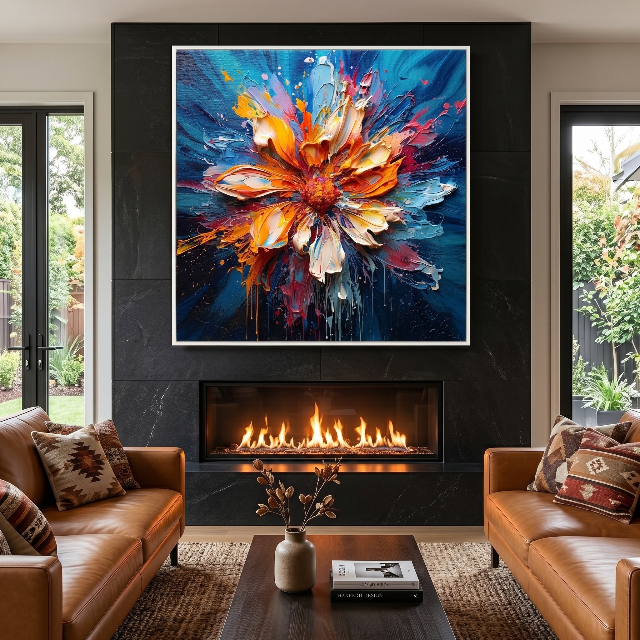 Vibrant Eruption – Modern Heavy Impasto Abstract Floral Oil Painting |